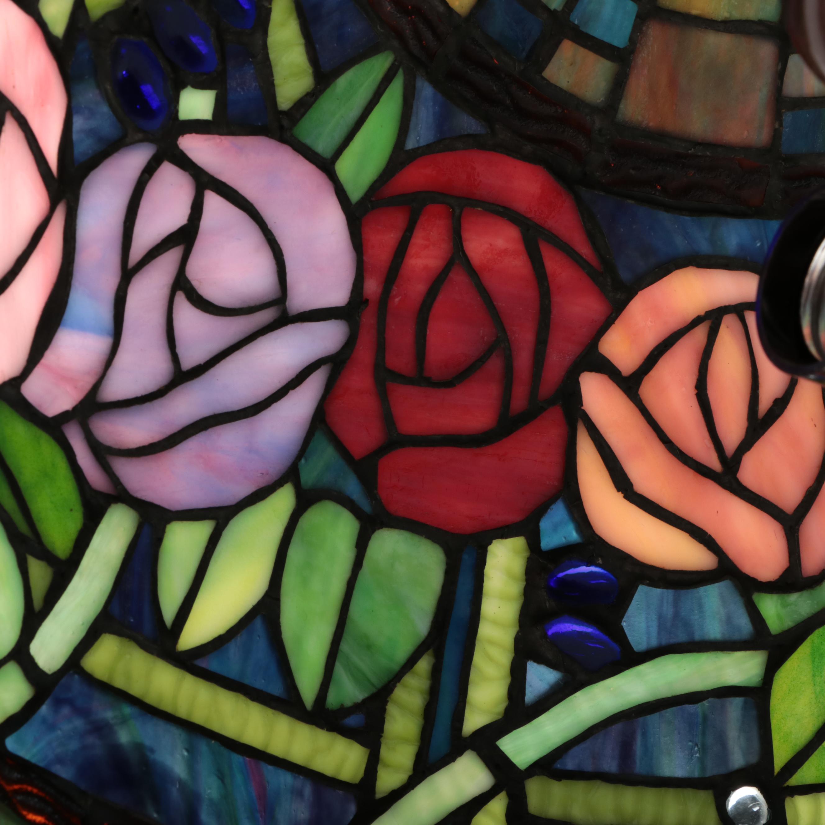 Oil Rubbed Bronze Metal Table Lamp with Slag Glass Shade, 2004