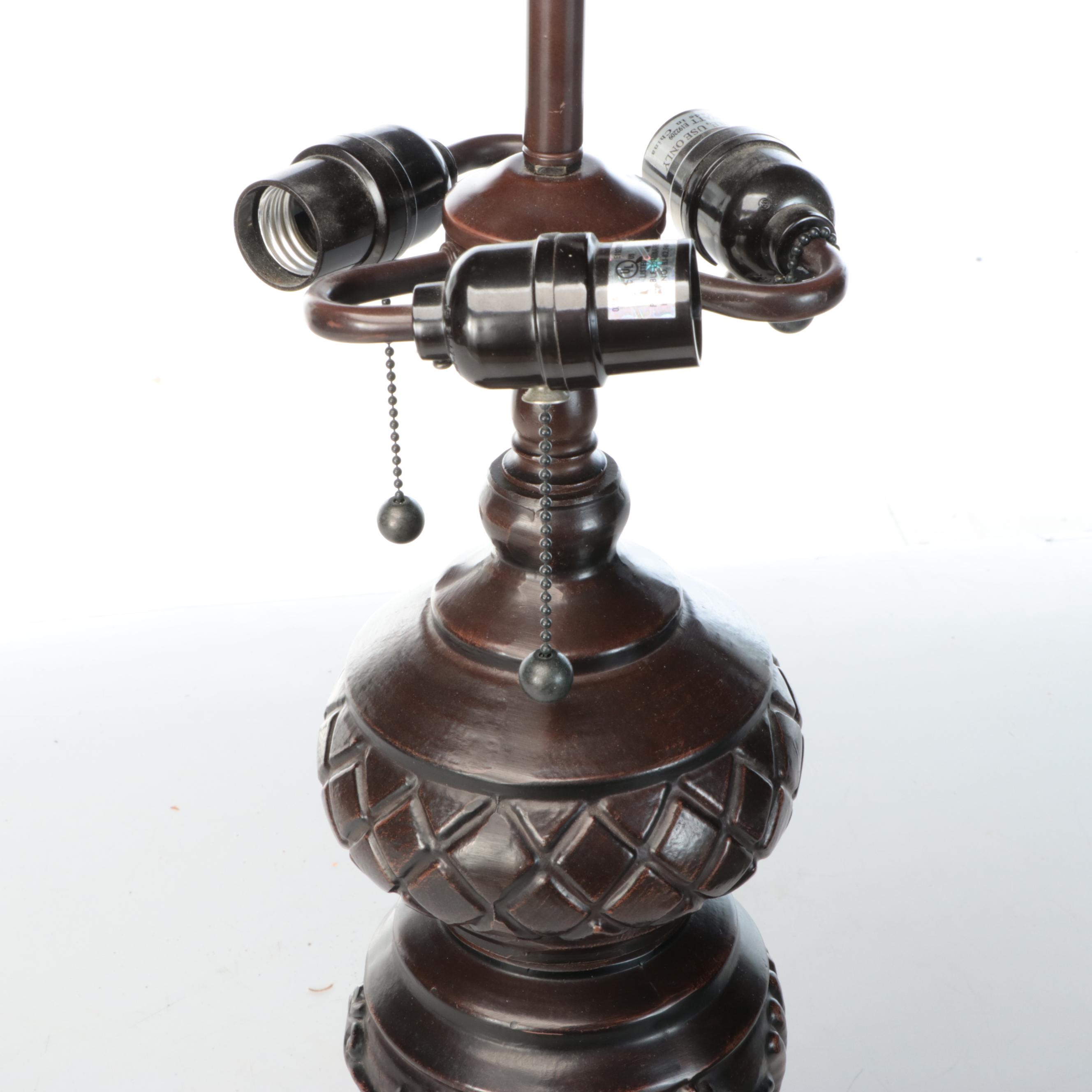 Oil Rubbed Bronze Metal Table Lamp with Slag Glass Shade, 2004