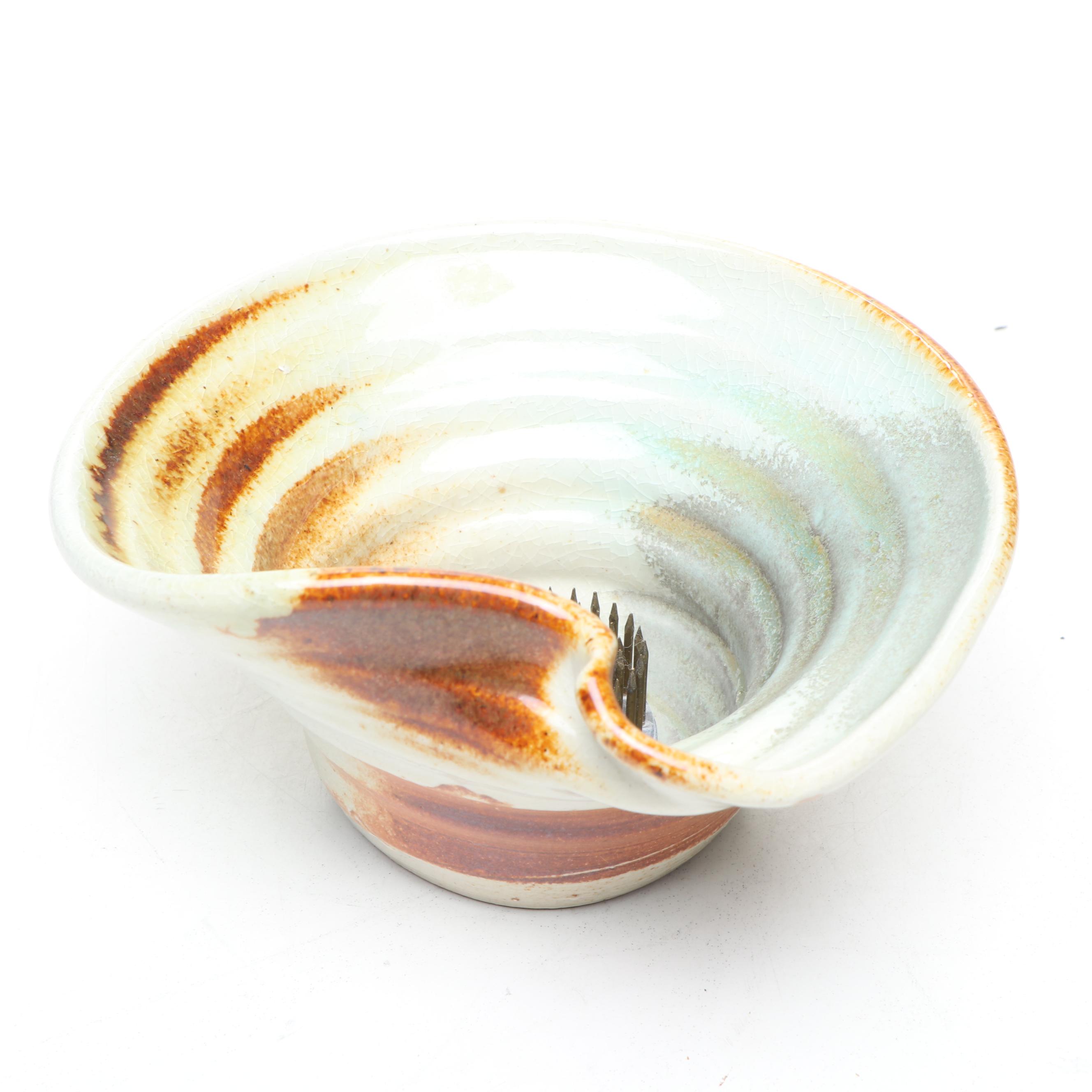 Art Pottery Flower Frog, Plate, Barbara Haring Bud Vases, & Flambe Lidded Box