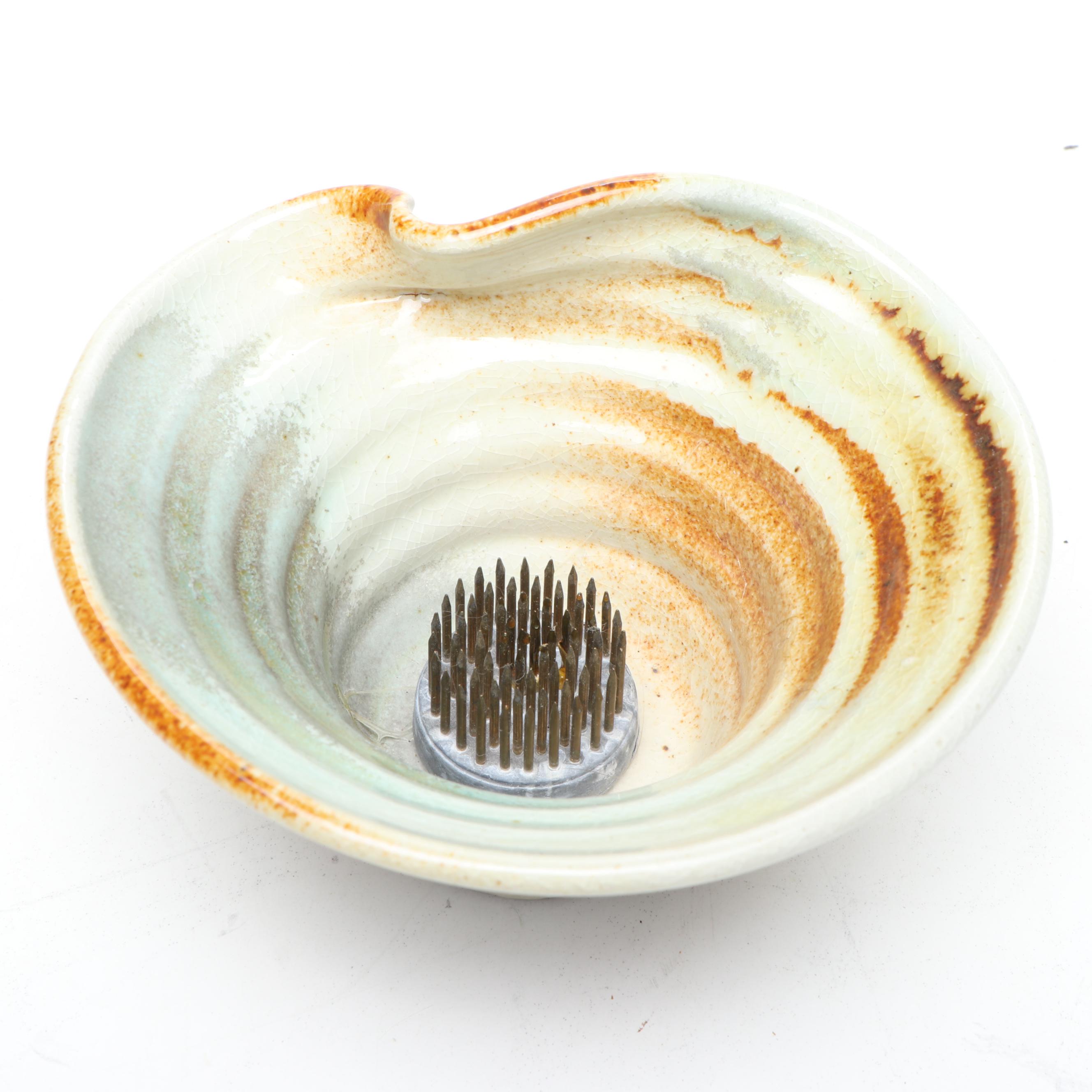 Art Pottery Flower Frog, Plate, Barbara Haring Bud Vases, & Flambe Lidded Box