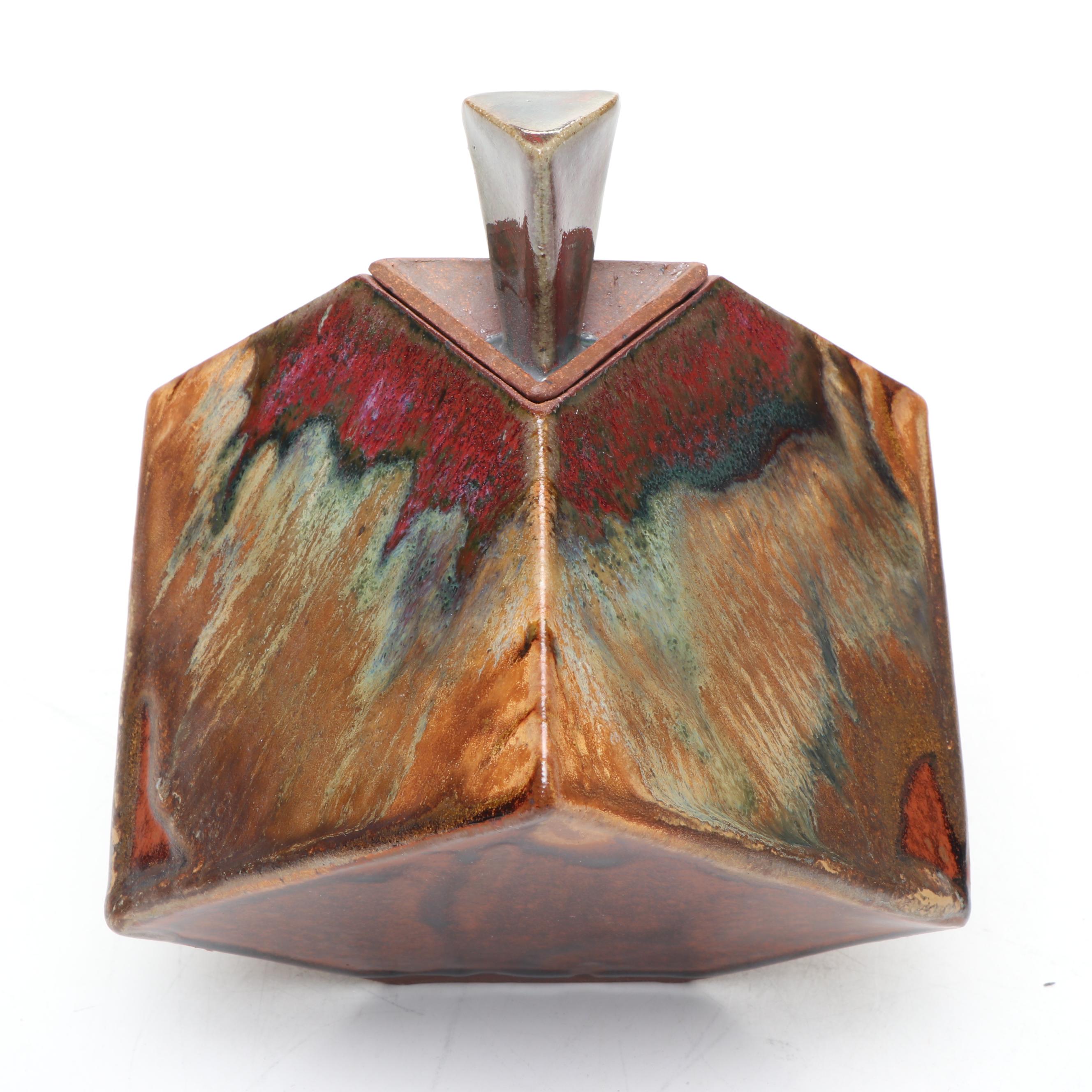 Art Pottery Flower Frog, Plate, Barbara Haring Bud Vases, & Flambe Lidded Box