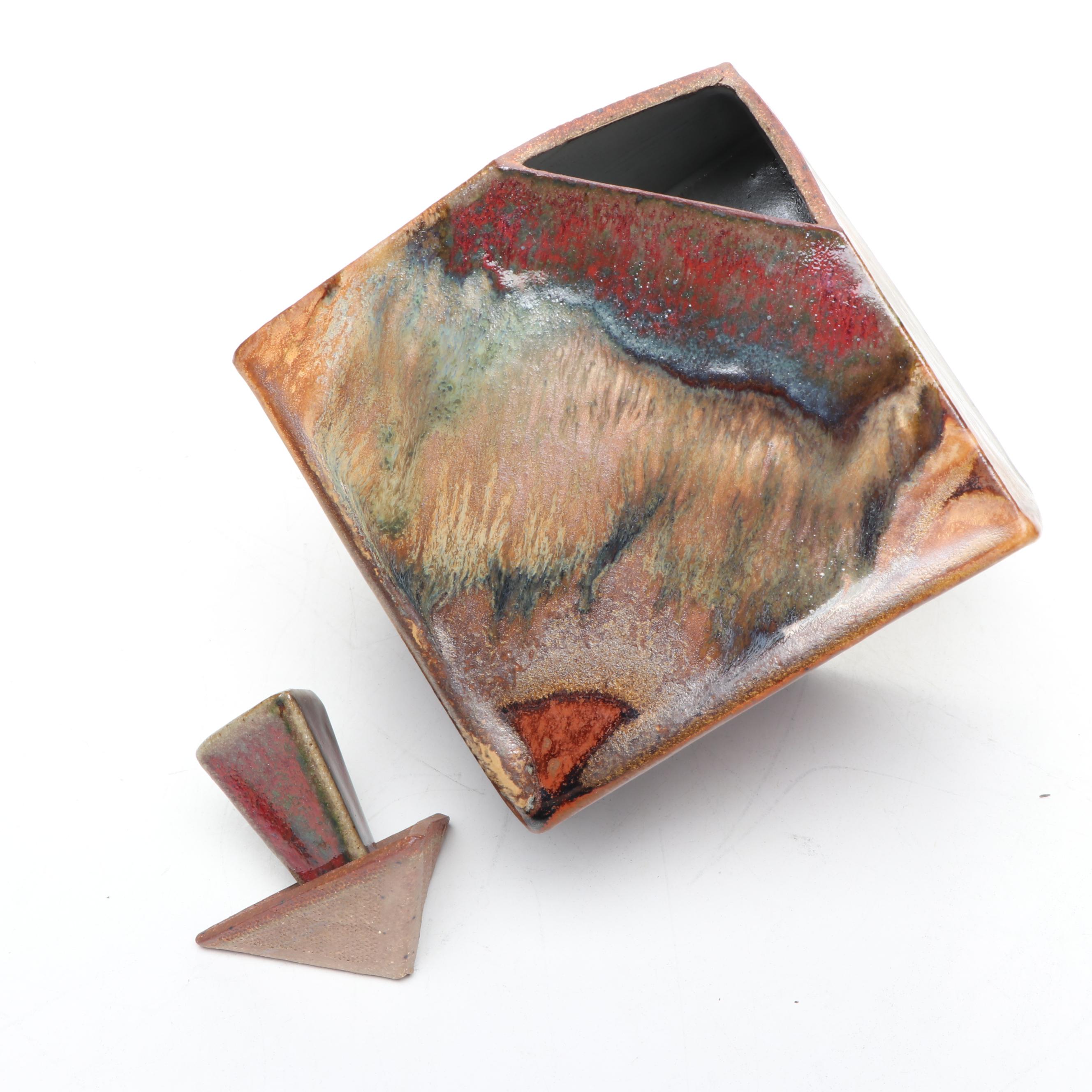 Art Pottery Flower Frog, Plate, Barbara Haring Bud Vases, & Flambe Lidded Box