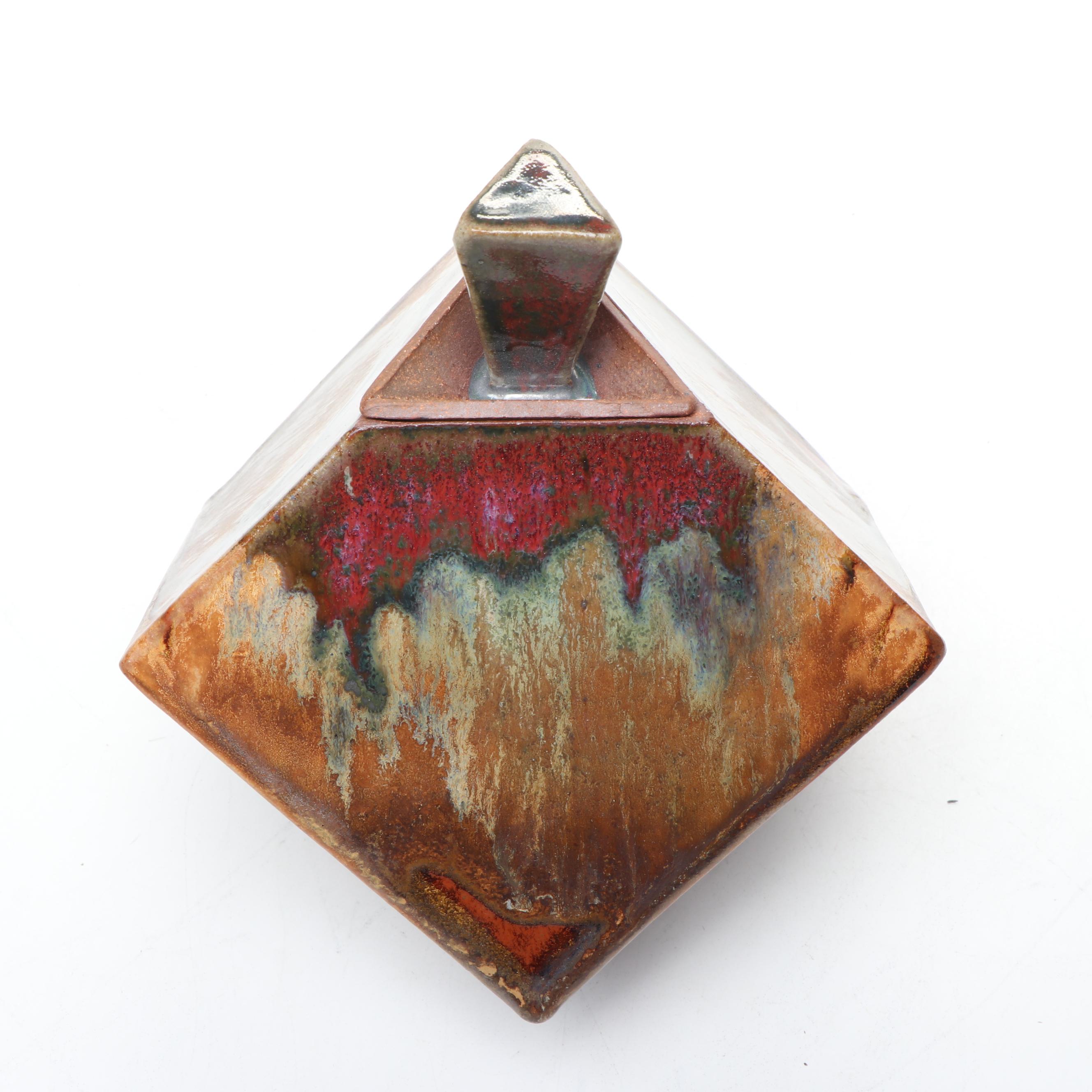 Art Pottery Flower Frog, Plate, Barbara Haring Bud Vases, & Flambe Lidded Box