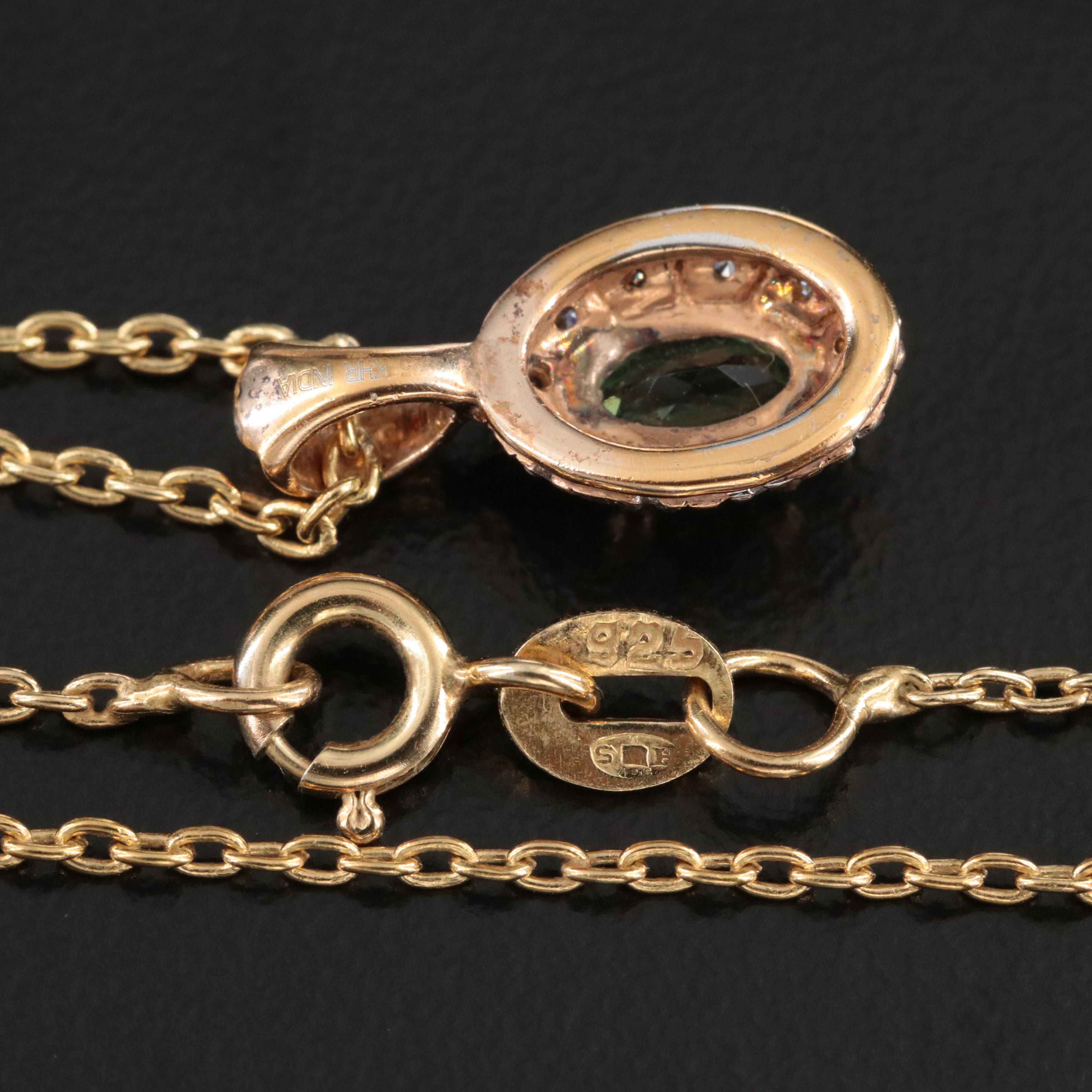 Sterling Alexandrite and Diamond Pendant Necklace