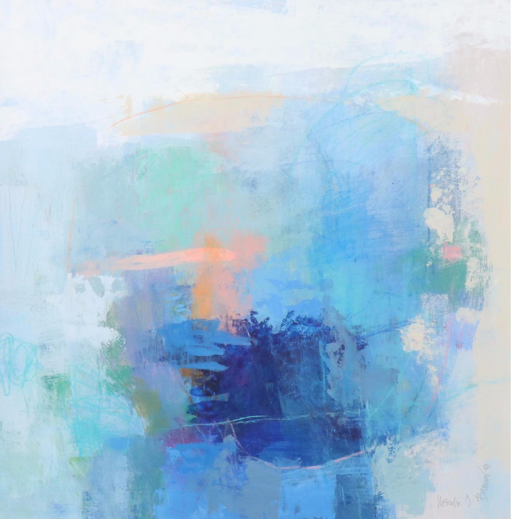 Ursula J. Brenner Abstract Mixed Media Painting, 21st Century