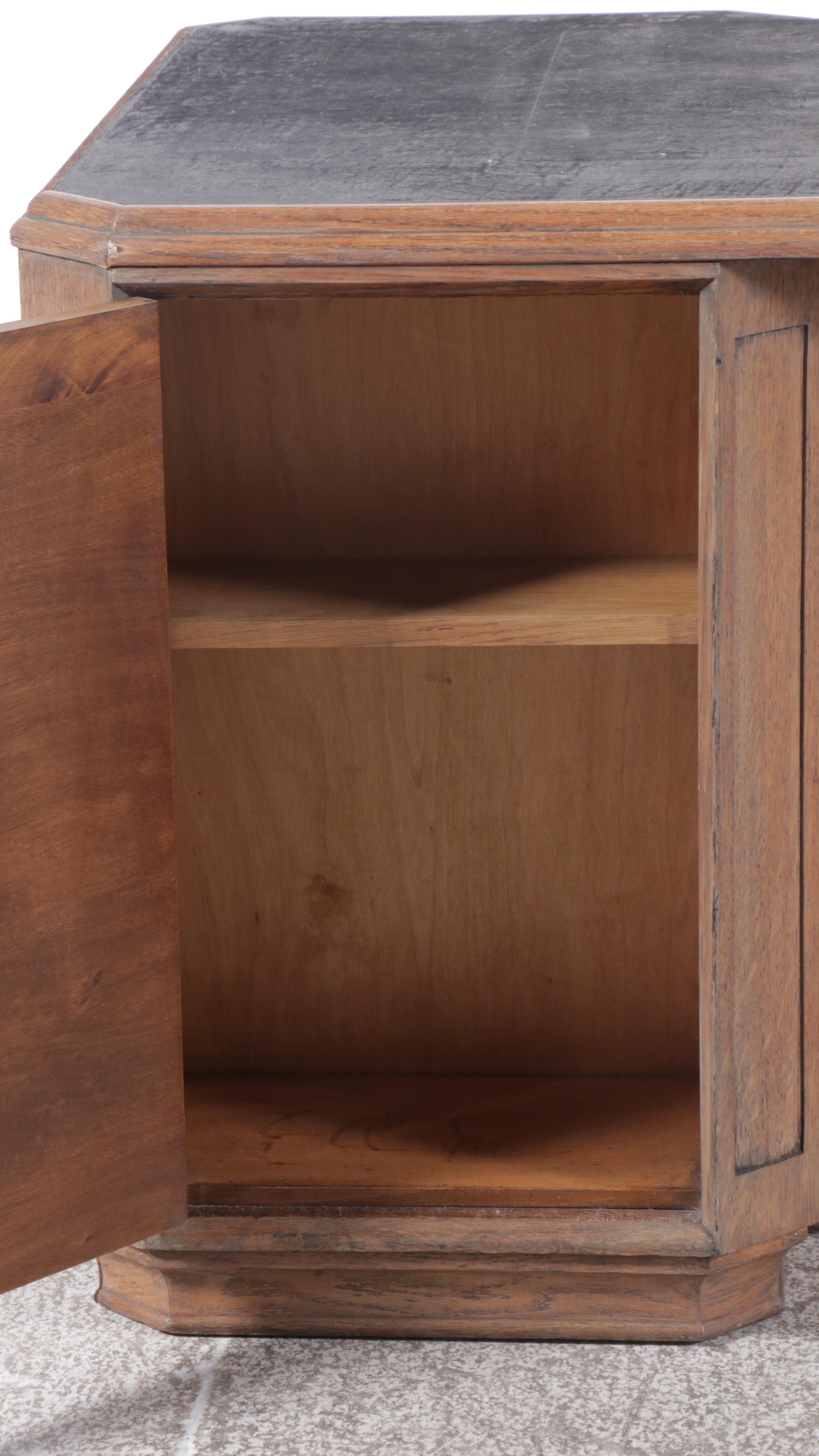 Edwardian Style Leather-Top Oak Desk with Ebonized Handles, Early 20th C.