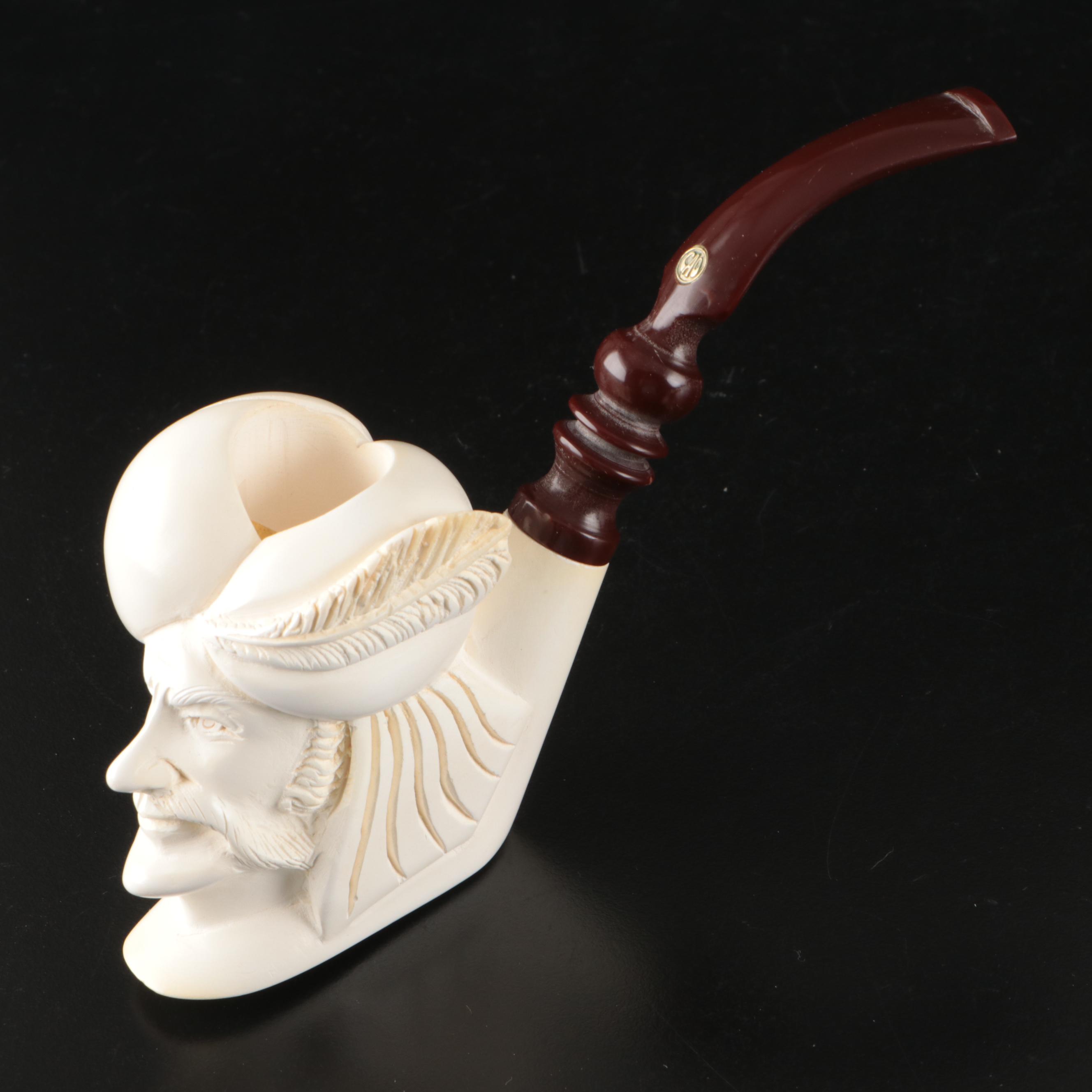 Turkish Carved Sultan Meerschaum Pipe with Other Figural Tobacco Pipes, 20th C.