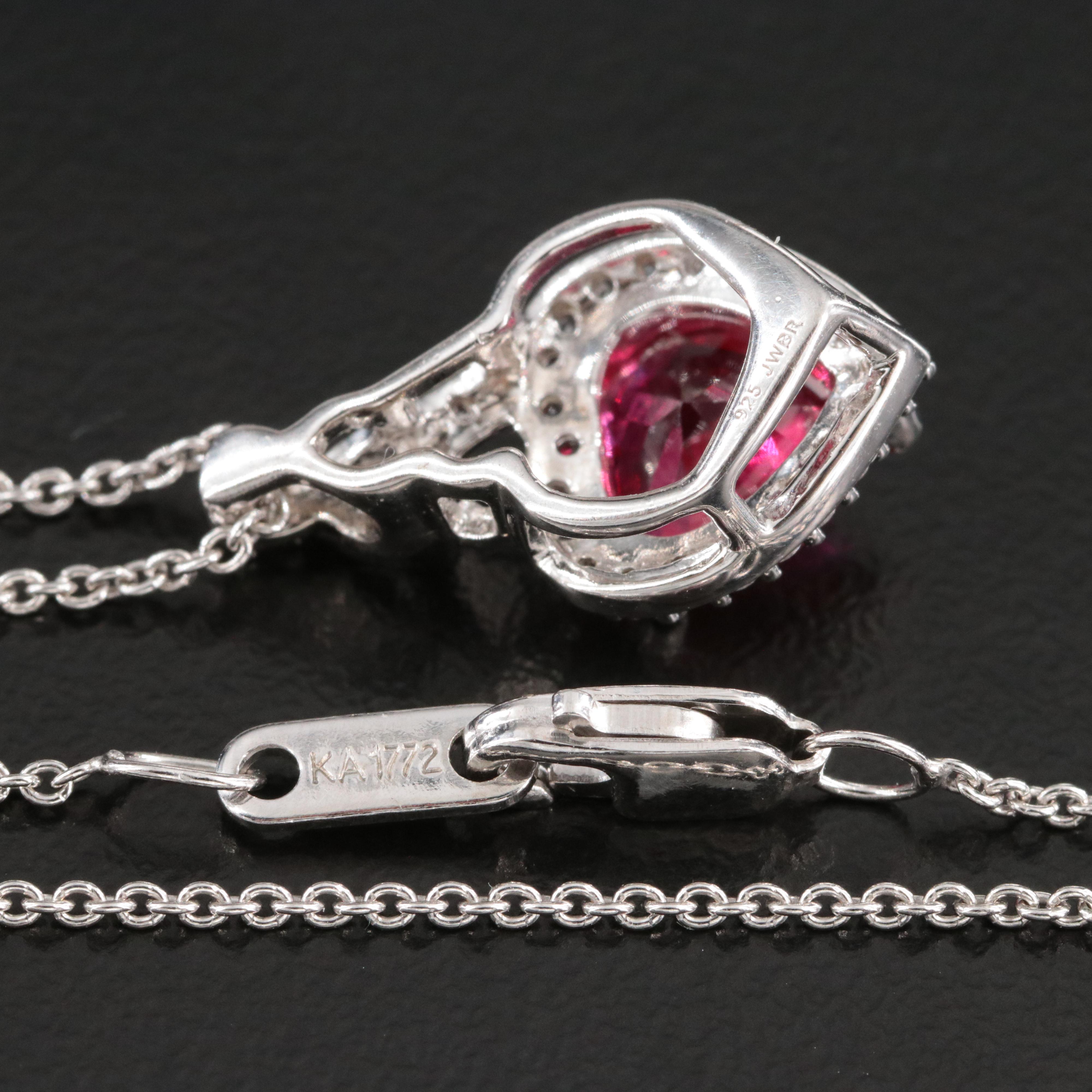 Sterling Lab Grown Ruby and White Sapphire  Heart Pendant Necklace