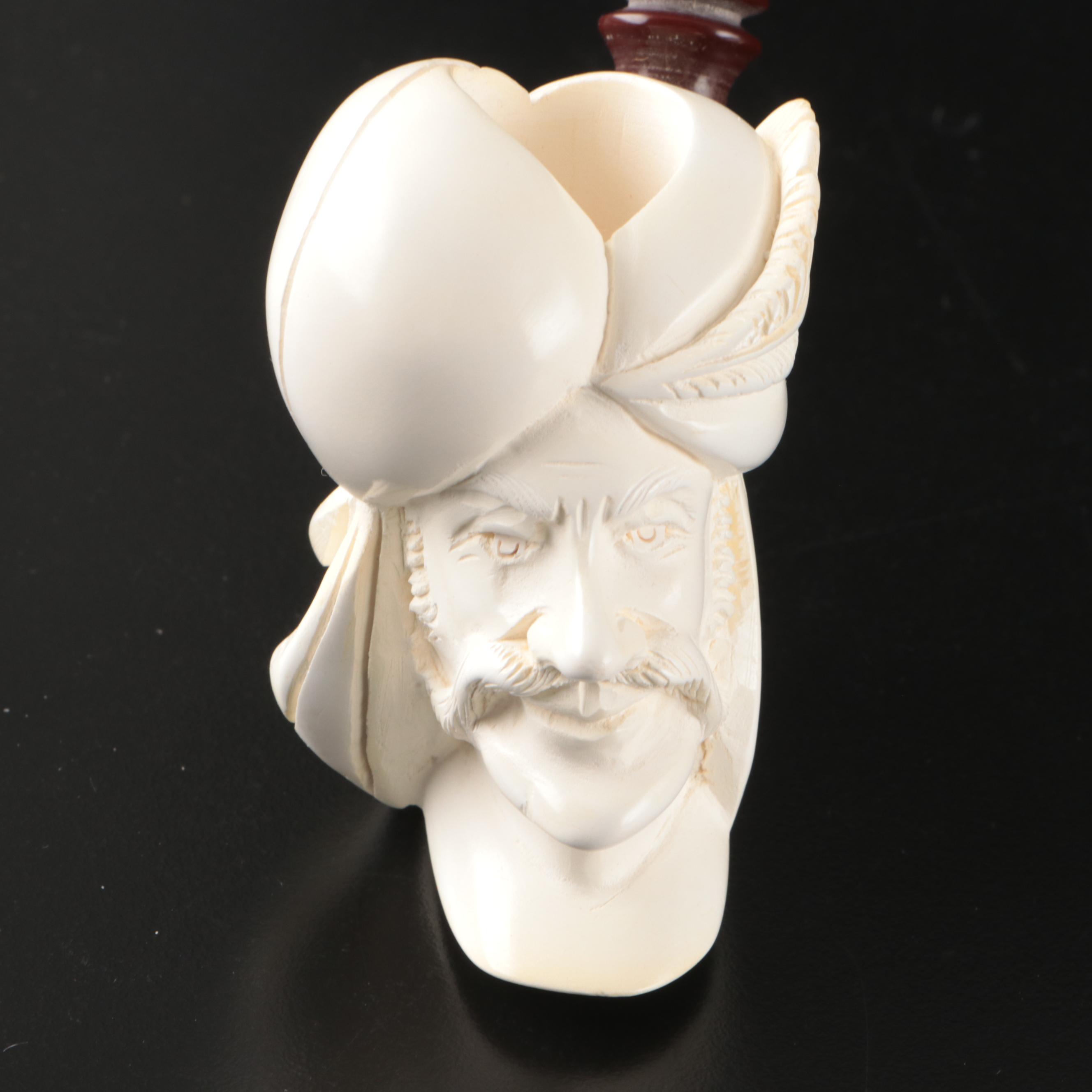 Turkish Carved Sultan Meerschaum Pipe with Other Figural Tobacco Pipes, 20th C.