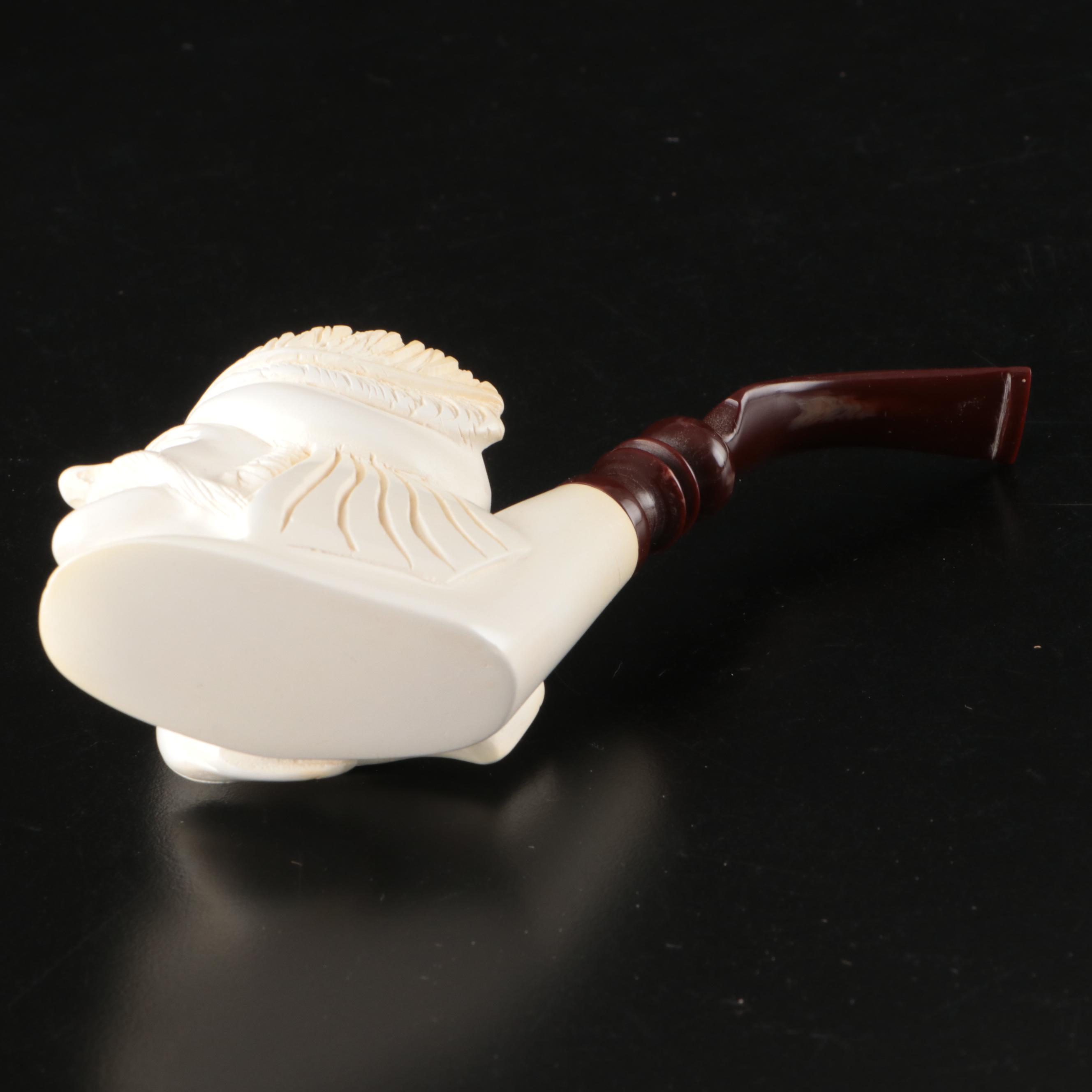 Turkish Carved Sultan Meerschaum Pipe with Other Figural Tobacco Pipes, 20th C.
