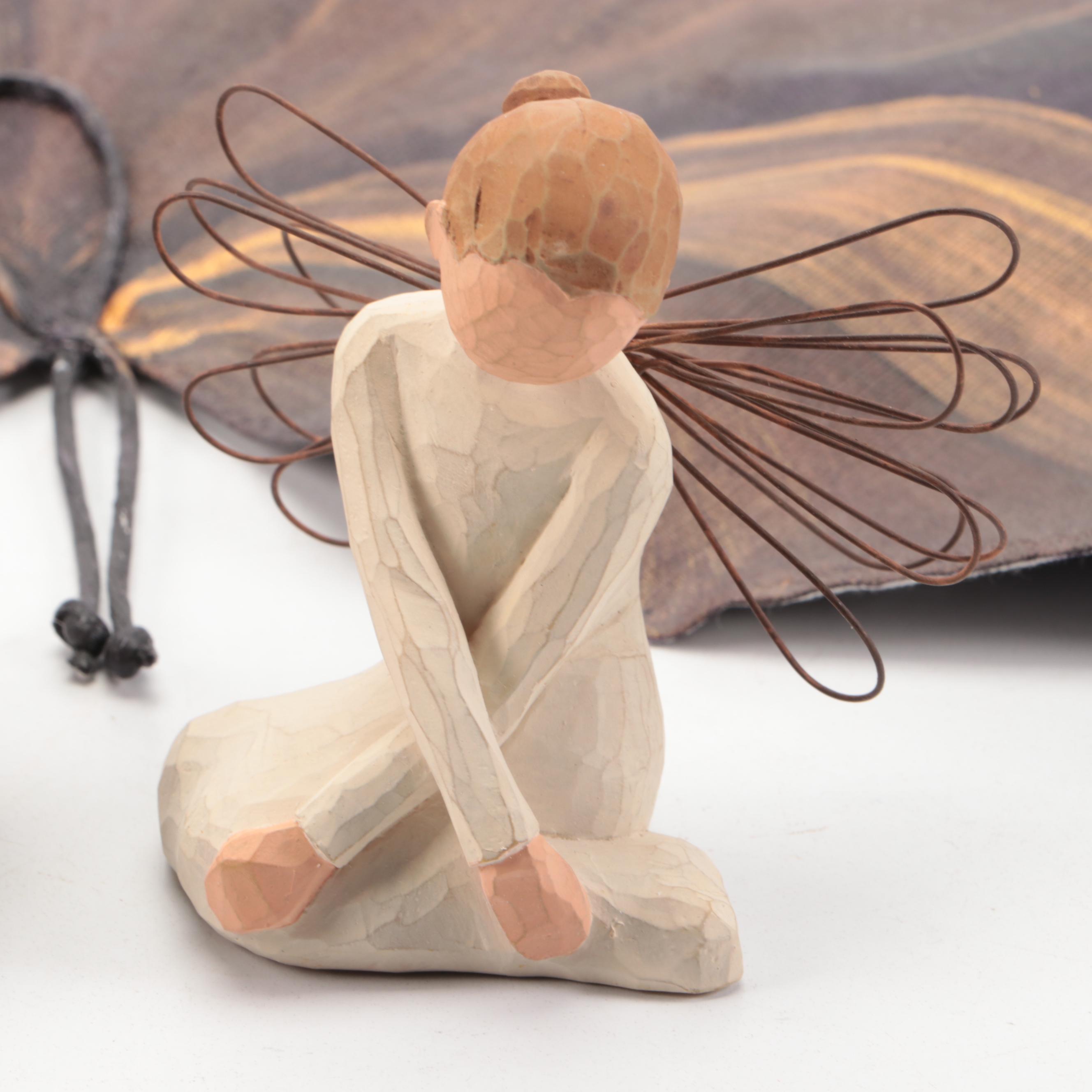 Carole Shiber Hand-Painted Leaf Placemats with Willow Tree Figurine and Box