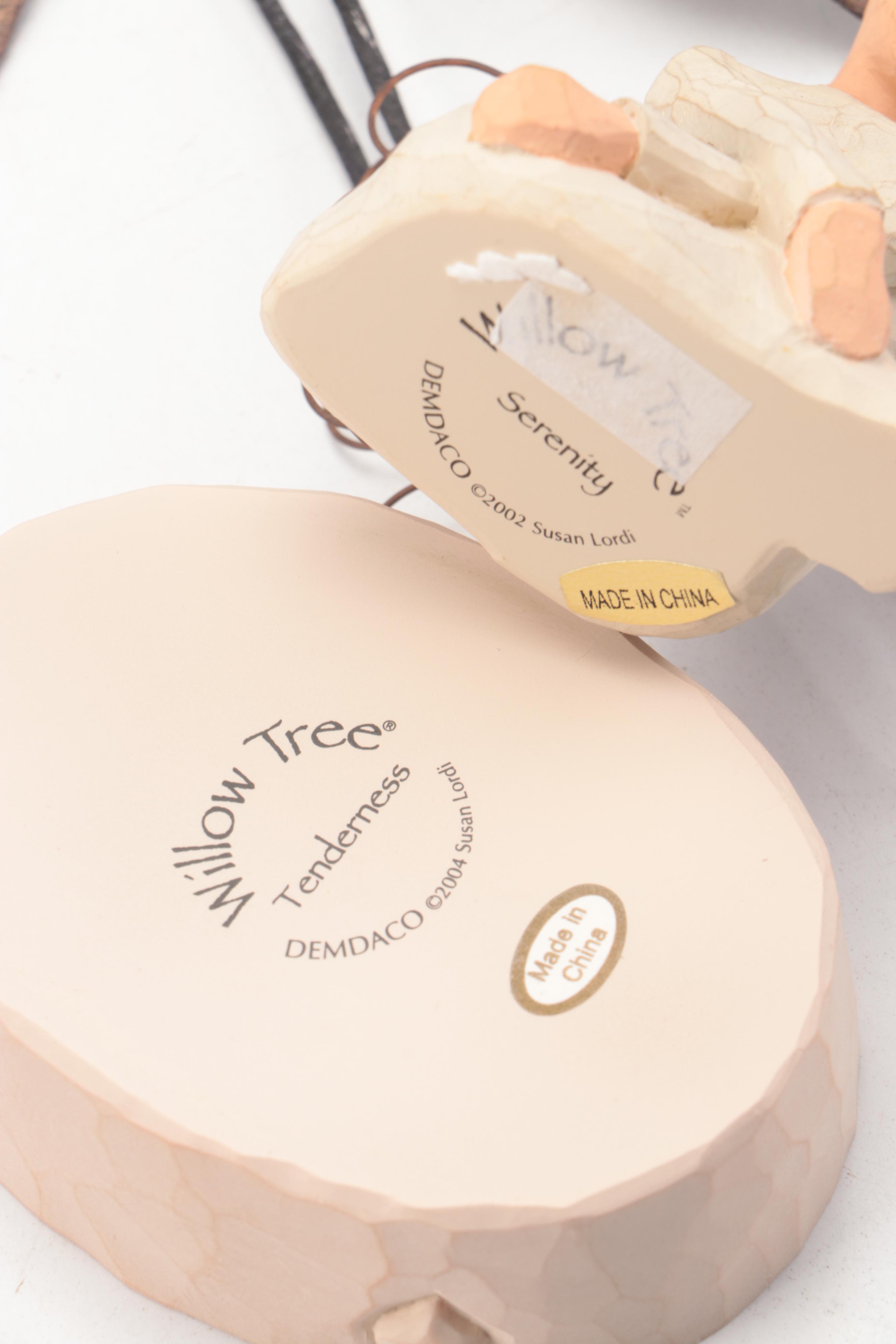 Carole Shiber Hand-Painted Leaf Placemats with Willow Tree Figurine and Box