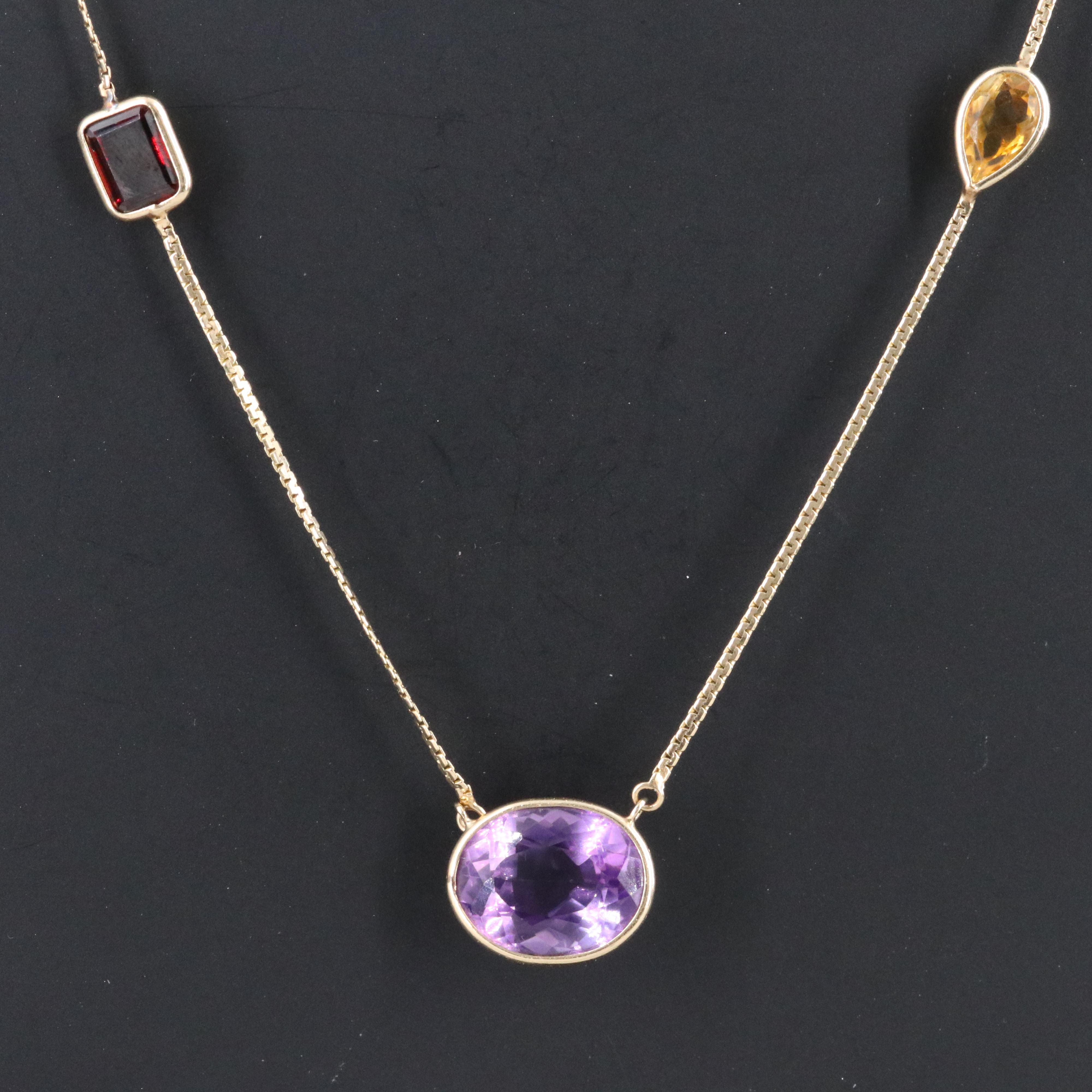 14K Gemstone Station Necklace
