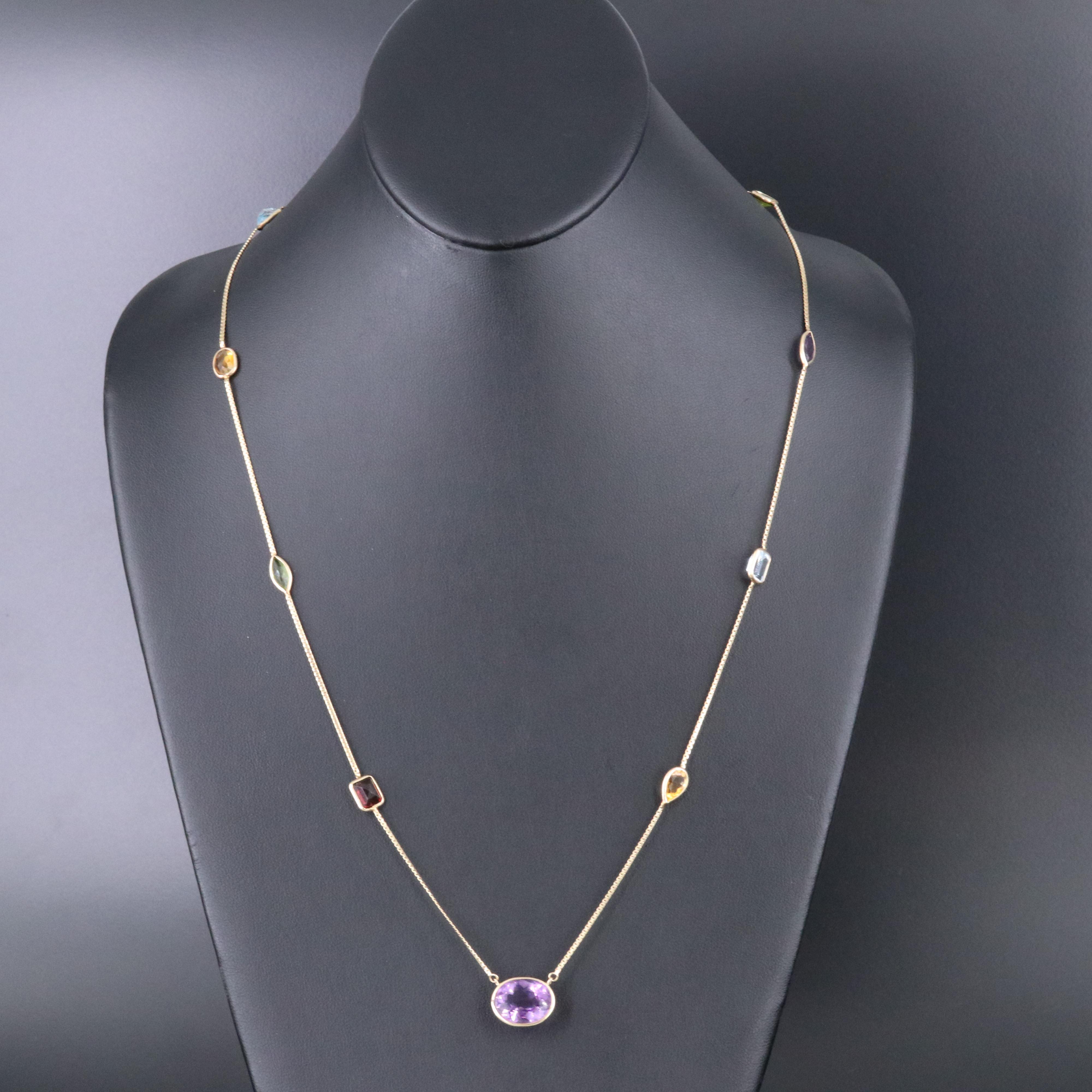 14K Gemstone Station Necklace