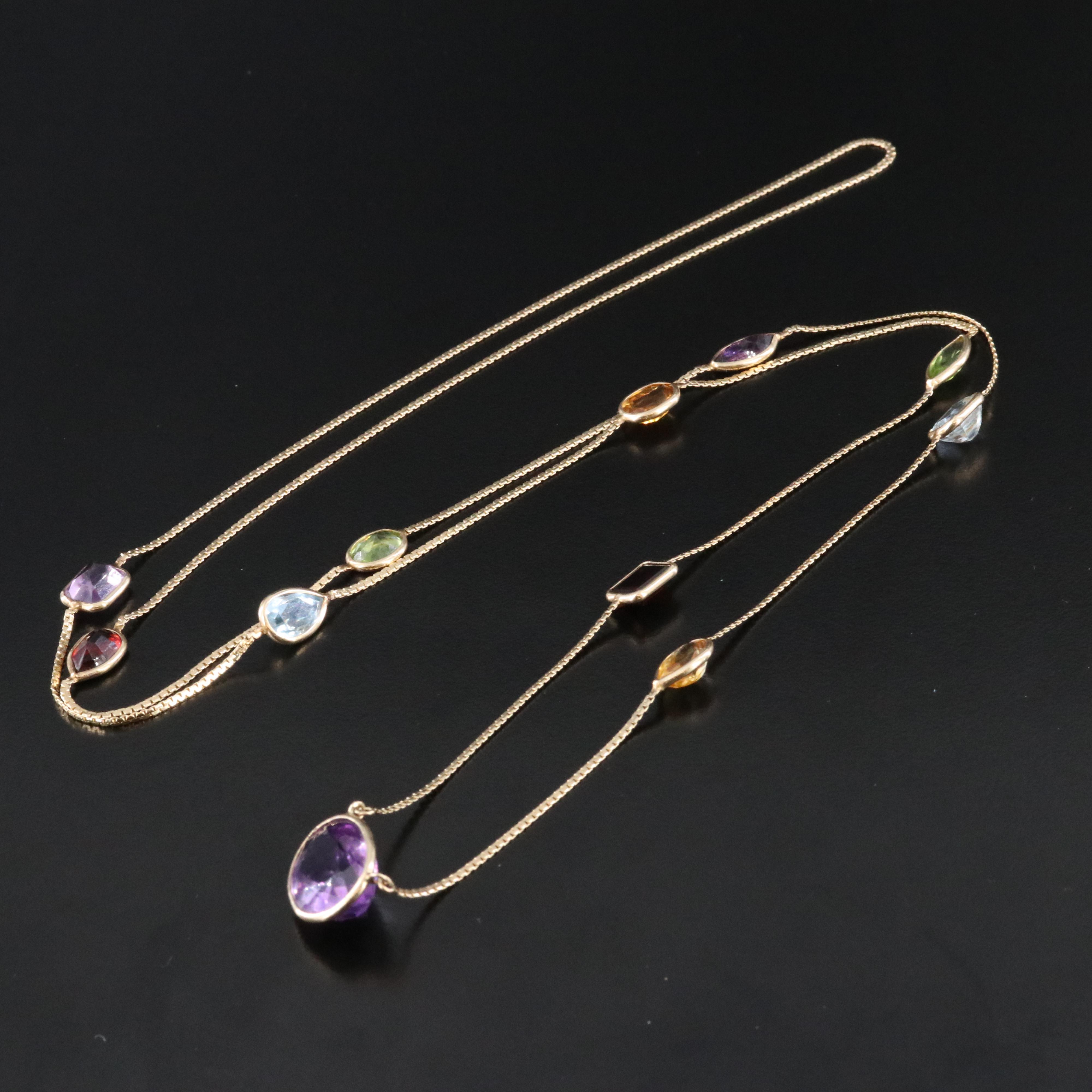 14K Gemstone Station Necklace
