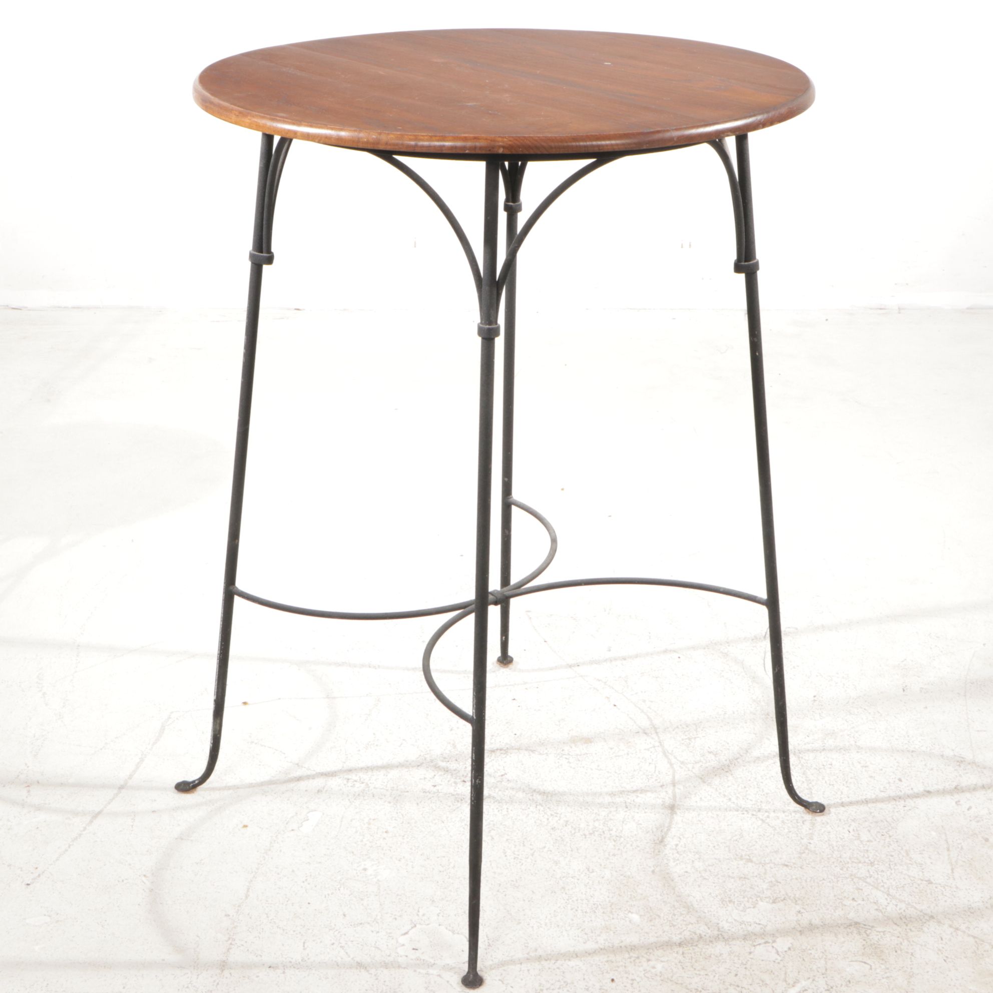Charleston Forge Wrought  Iron and Oak High-Top Bistro Table and Two Chairs