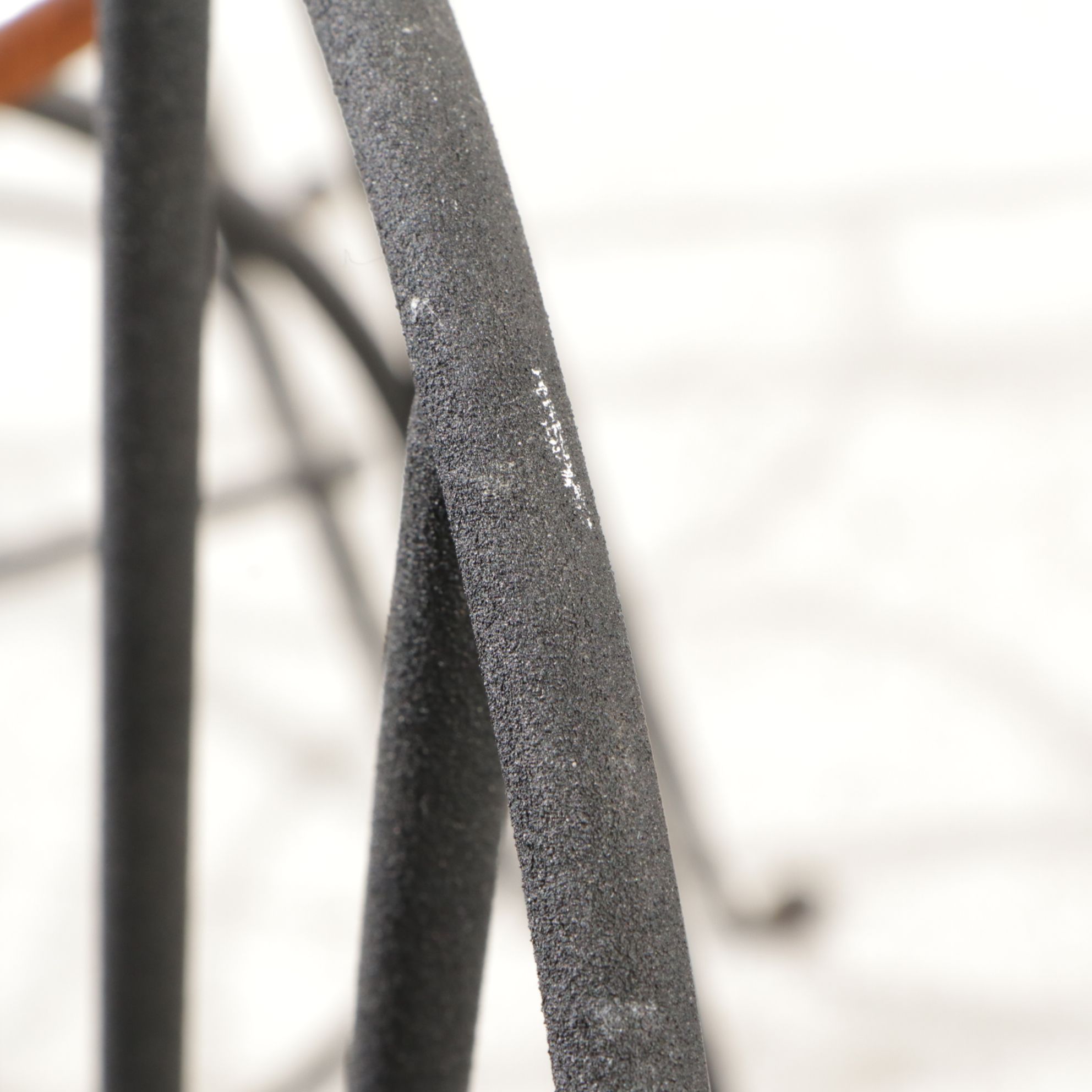 Charleston Forge Wrought  Iron and Oak High-Top Bistro Table and Two Chairs