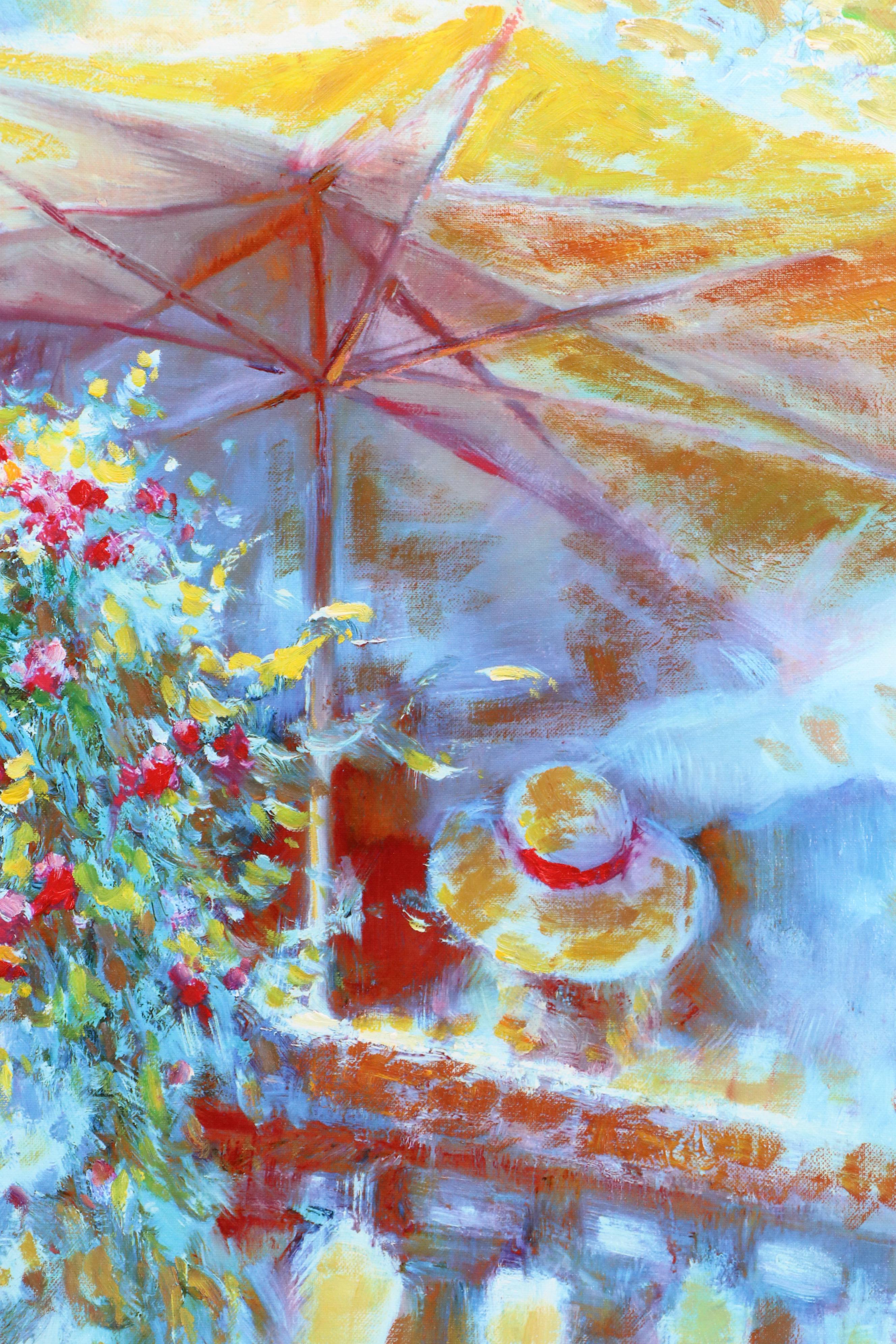 T. Tabee Fauvist Inspired Oil Painting of Floral Scene with Umbrella