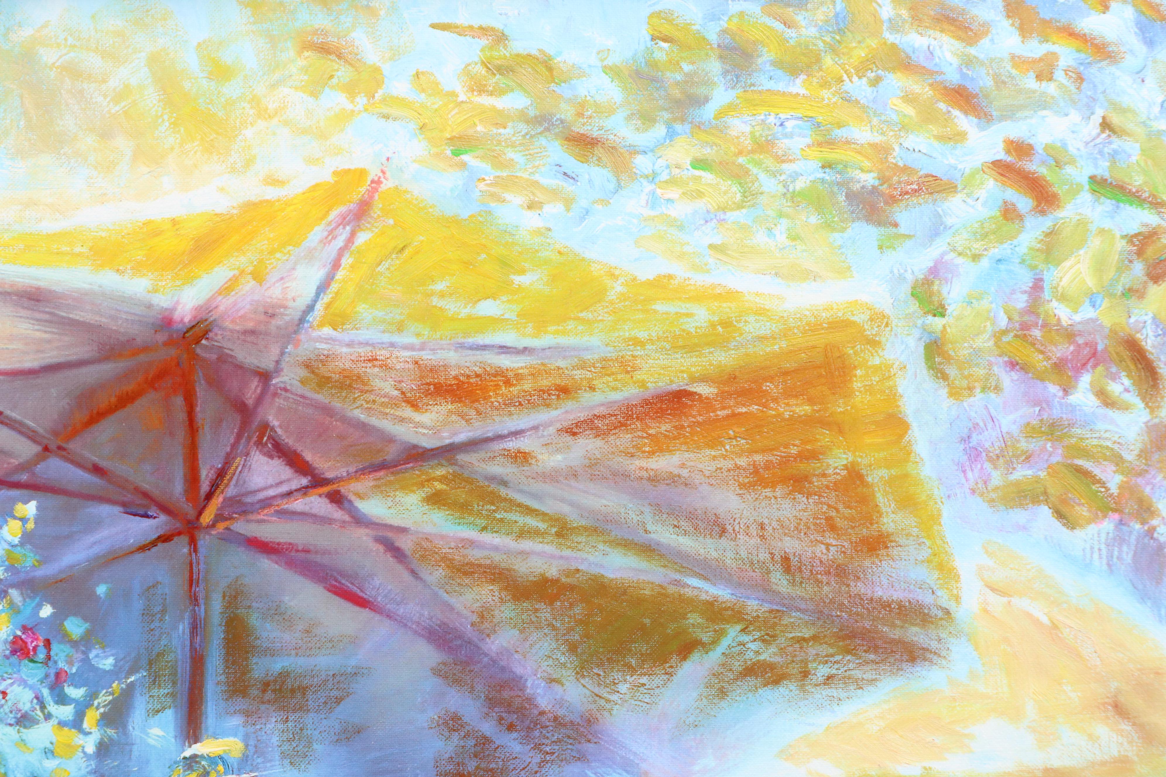 T. Tabee Fauvist Inspired Oil Painting of Floral Scene with Umbrella