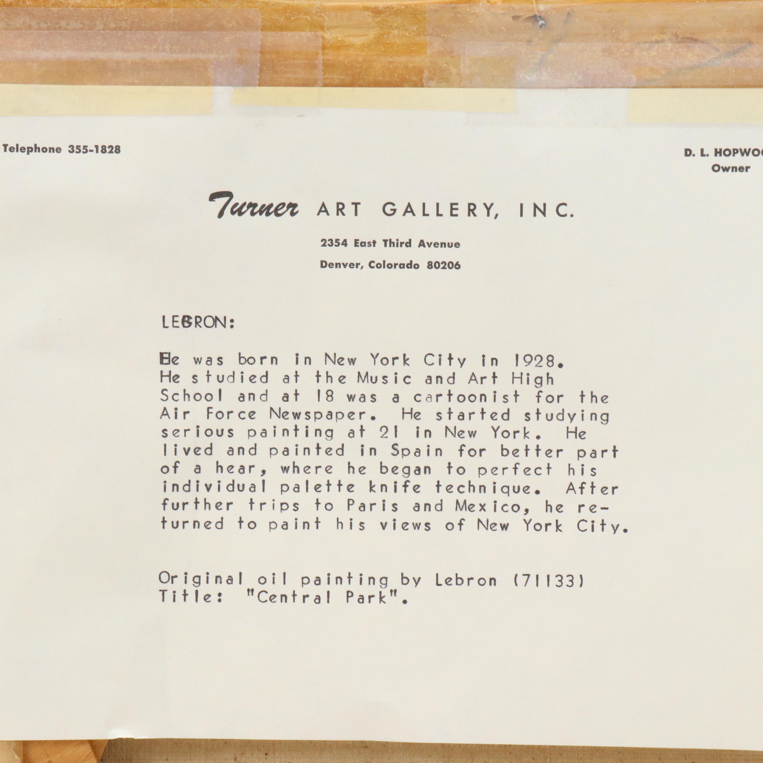 Robert Lebron Winter Landscape Oil Painting "Central Park"