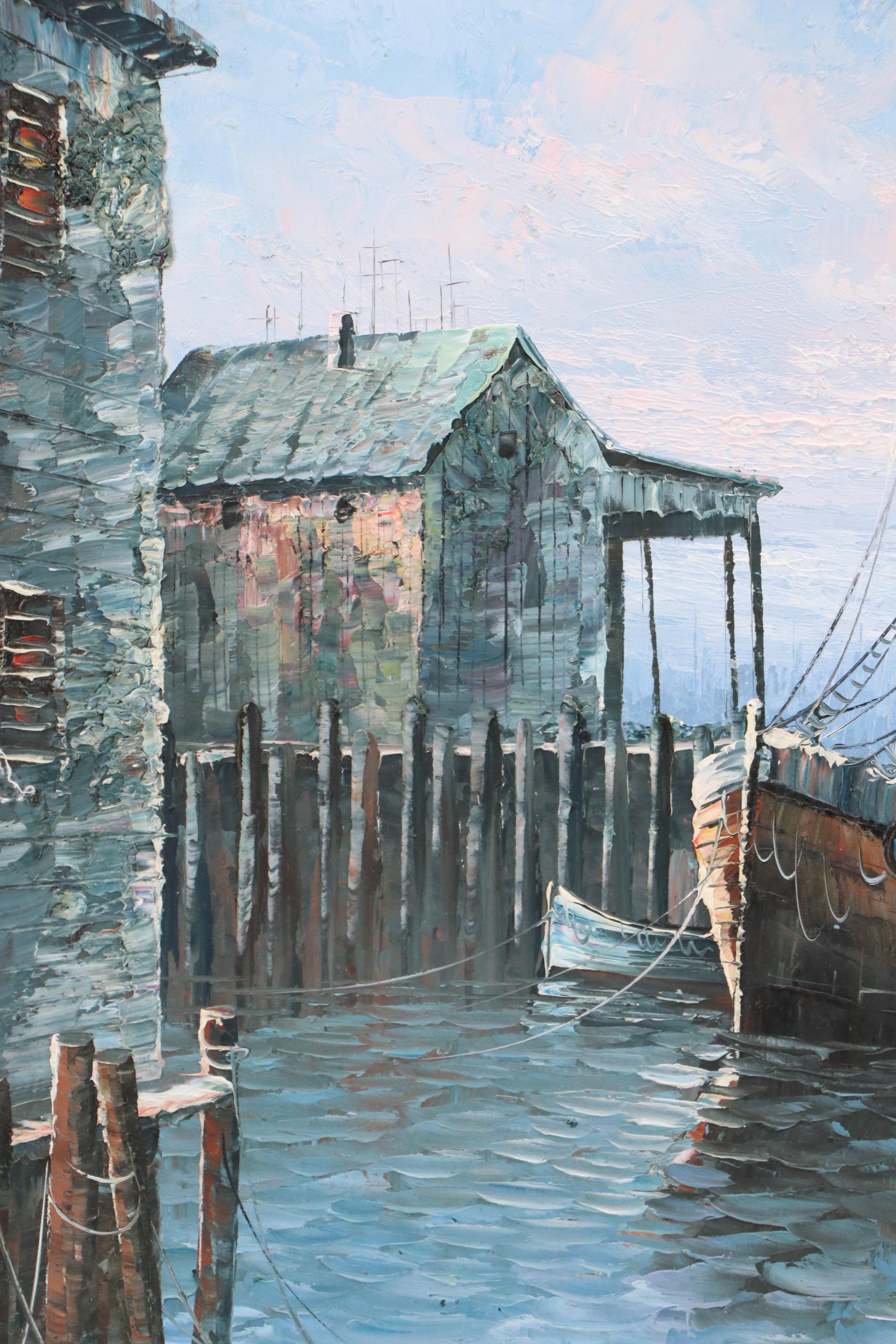 W. Hayward Impasto Oil Painting of Maritime Scene with Fishing Boats