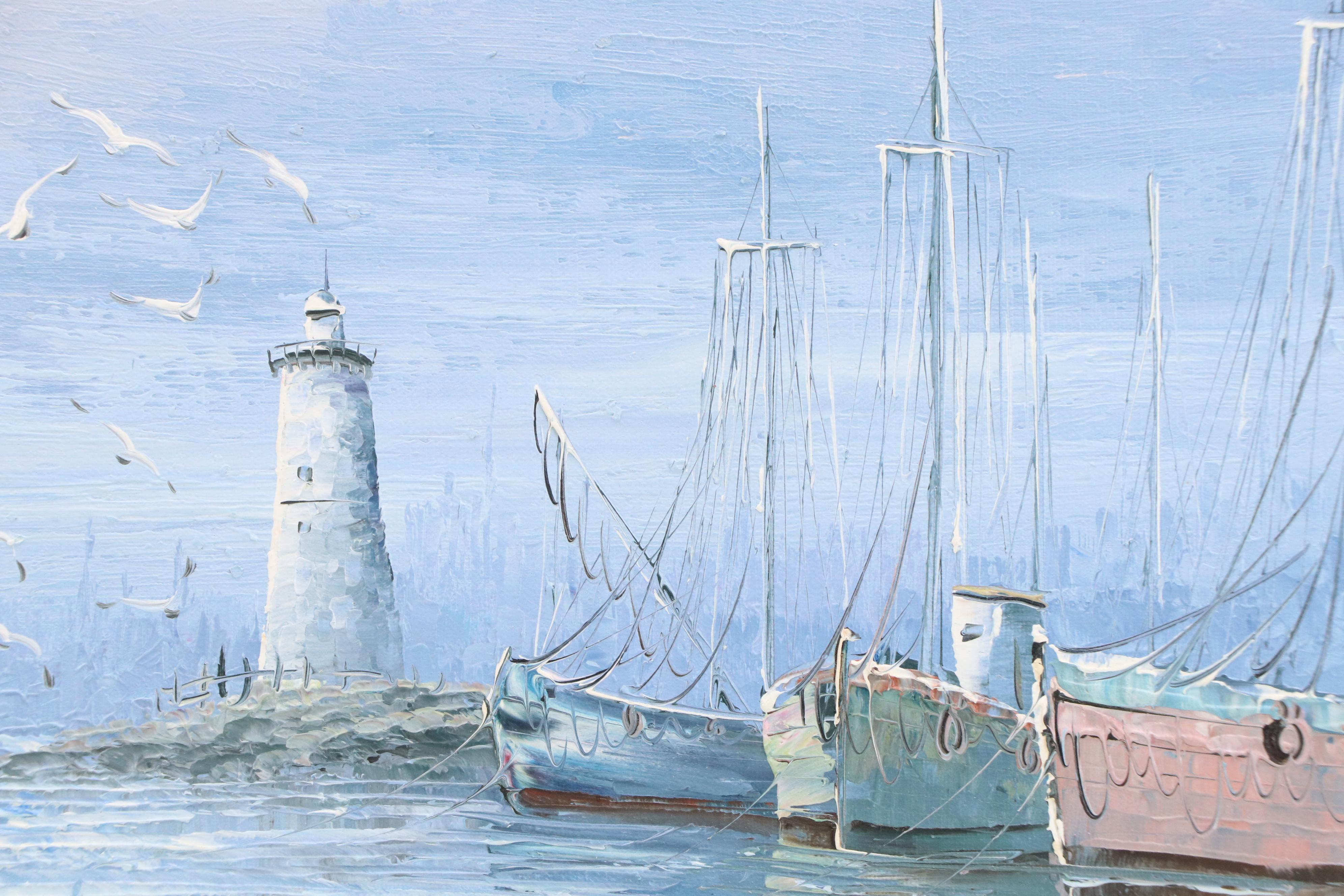 W. Hayward Impasto Oil Painting of Maritime Scene with Fishing Boats