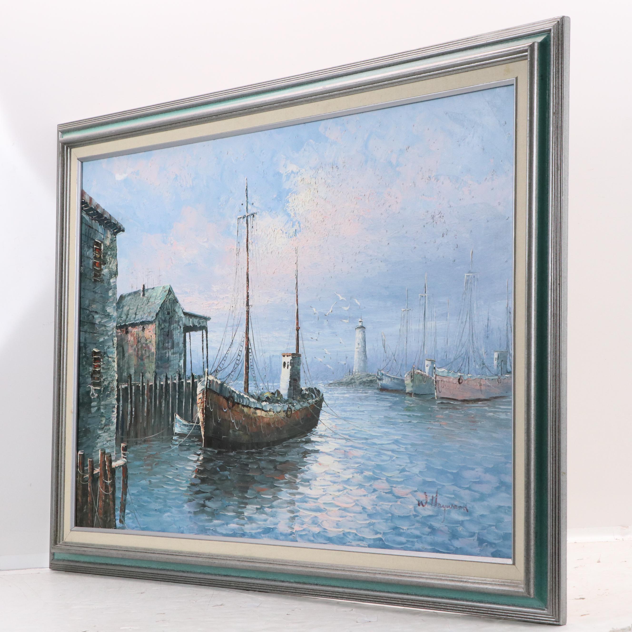 W. Hayward Impasto Oil Painting of Maritime Scene with Fishing Boats