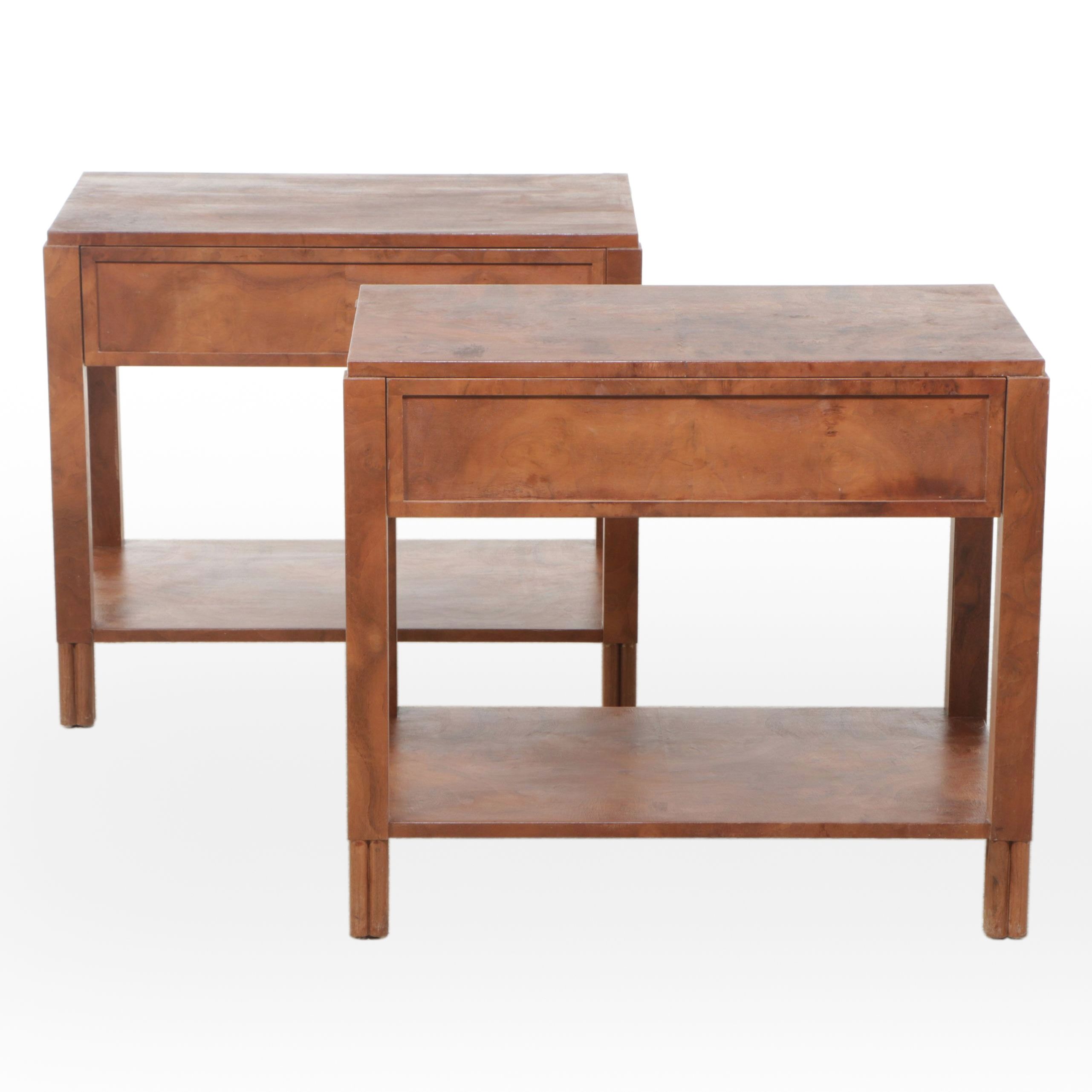 Pair of Jake Arnold Collection Modern Burl Wood Veneer Nightstands