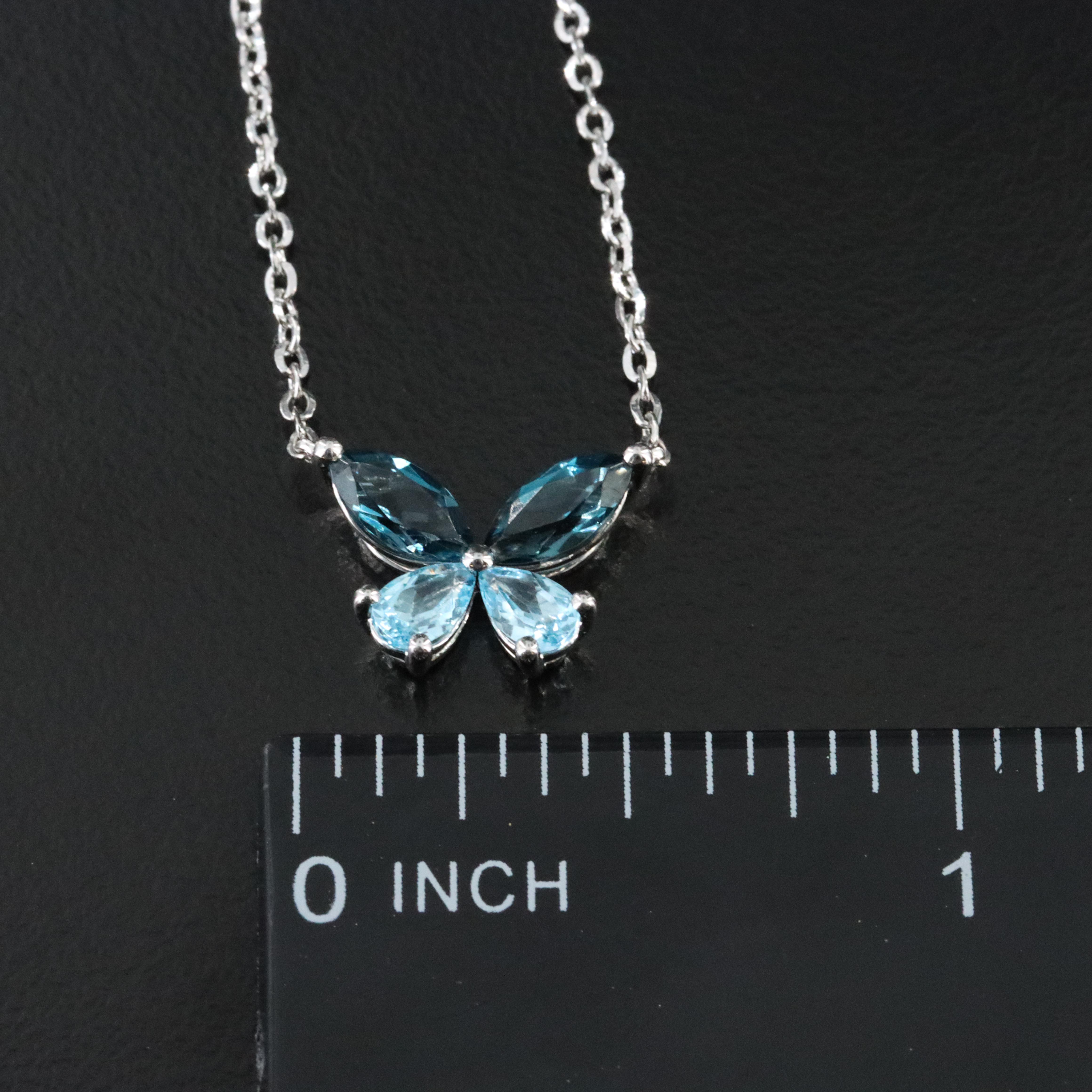 14K Sky Blue and London Blue Topaz Butterfly Necklace
