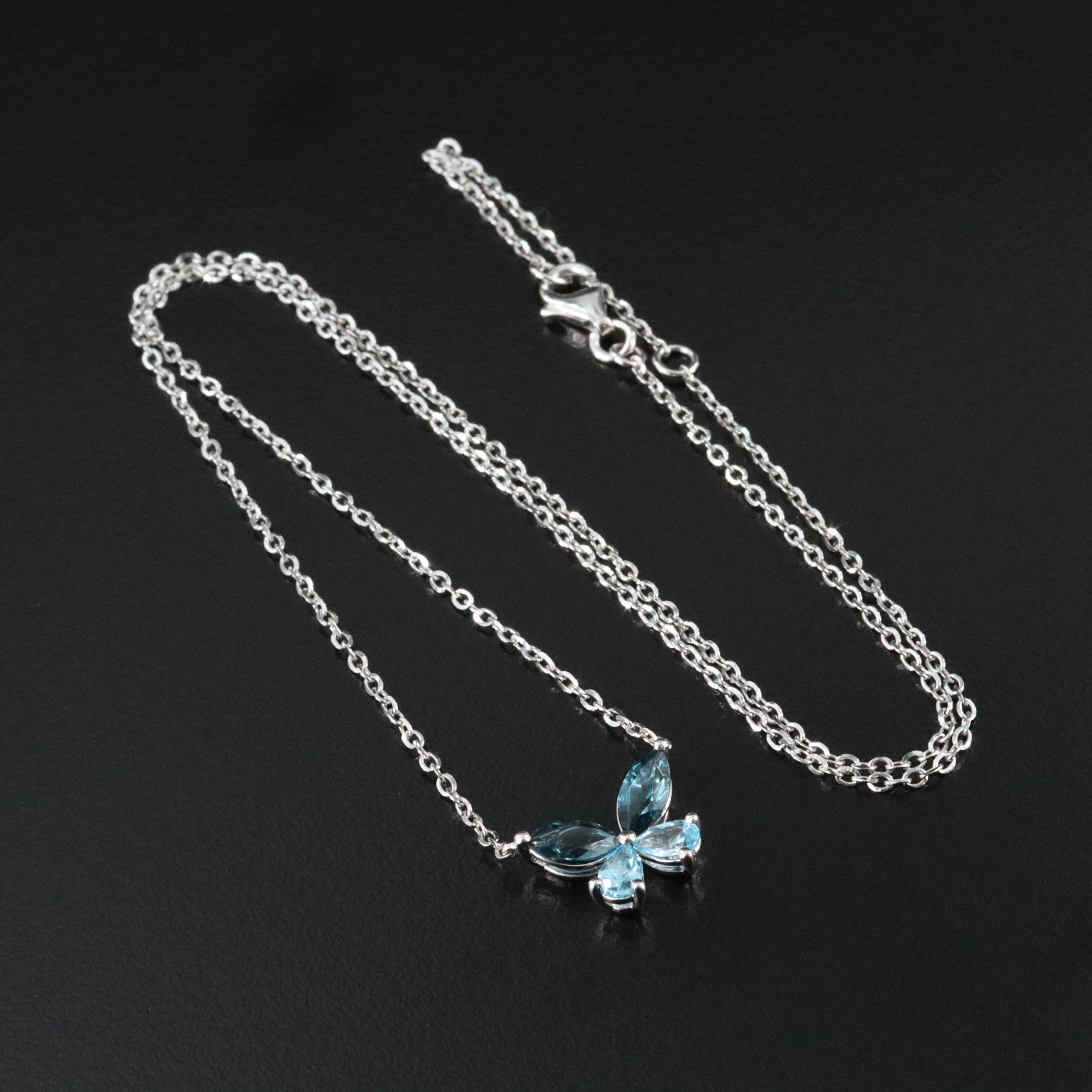 14K Sky Blue and London Blue Topaz Butterfly Necklace