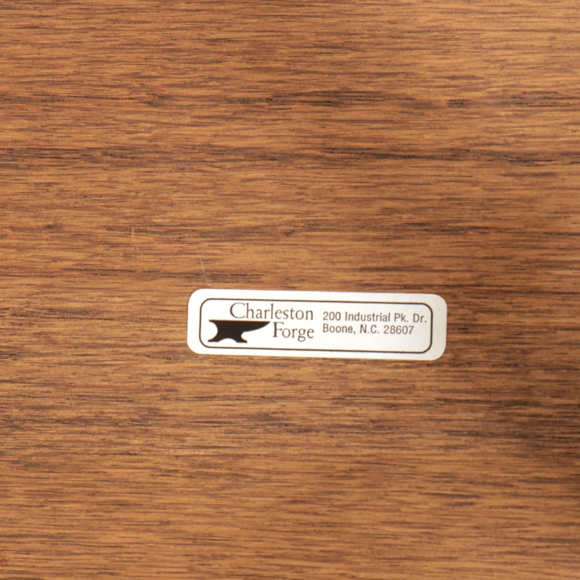 Charleston Forge Wrought  Iron and Oak High-Top Bistro Table and Two Chairs