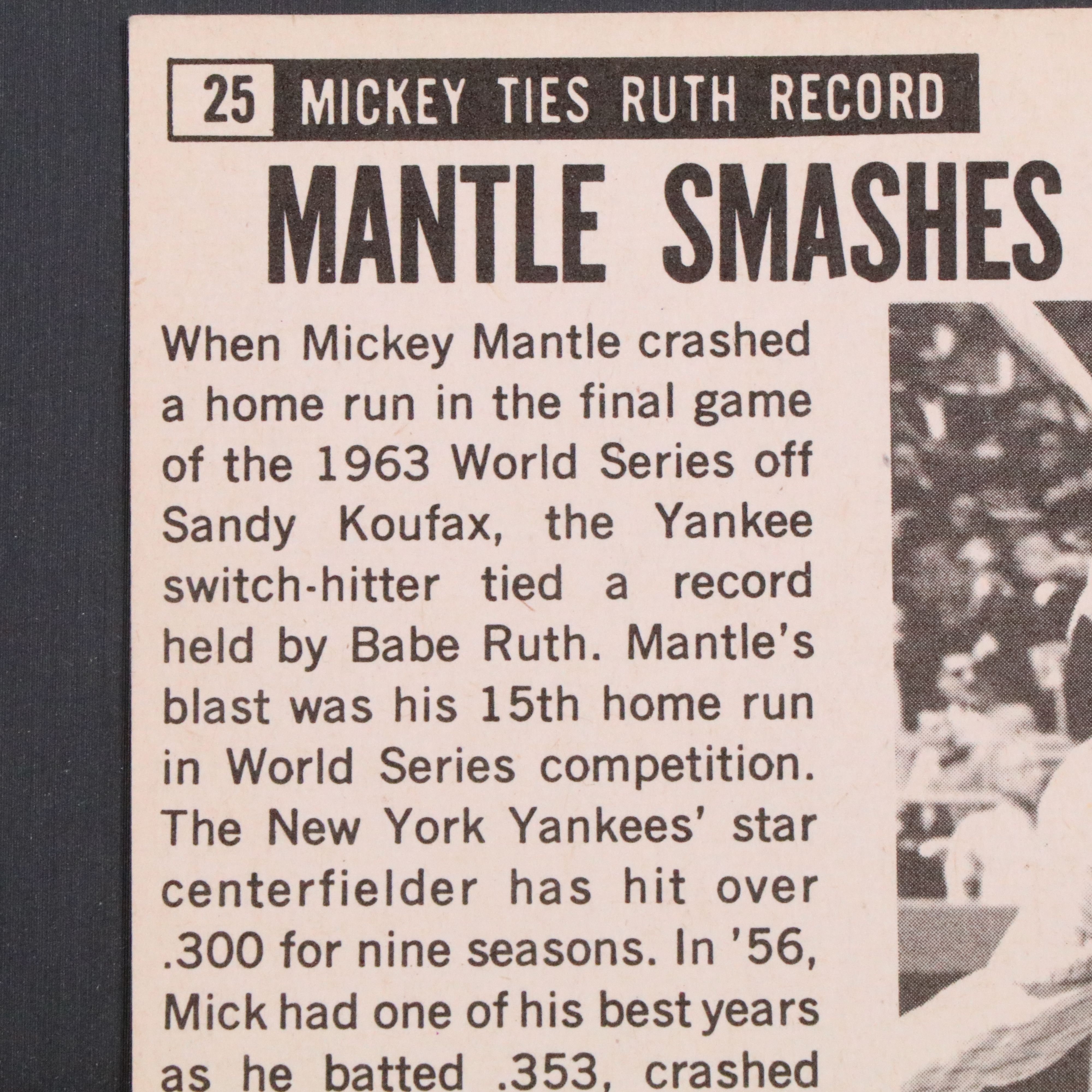 1964 Topps Giants Mickey Mantle New York Yankees Baseball Card