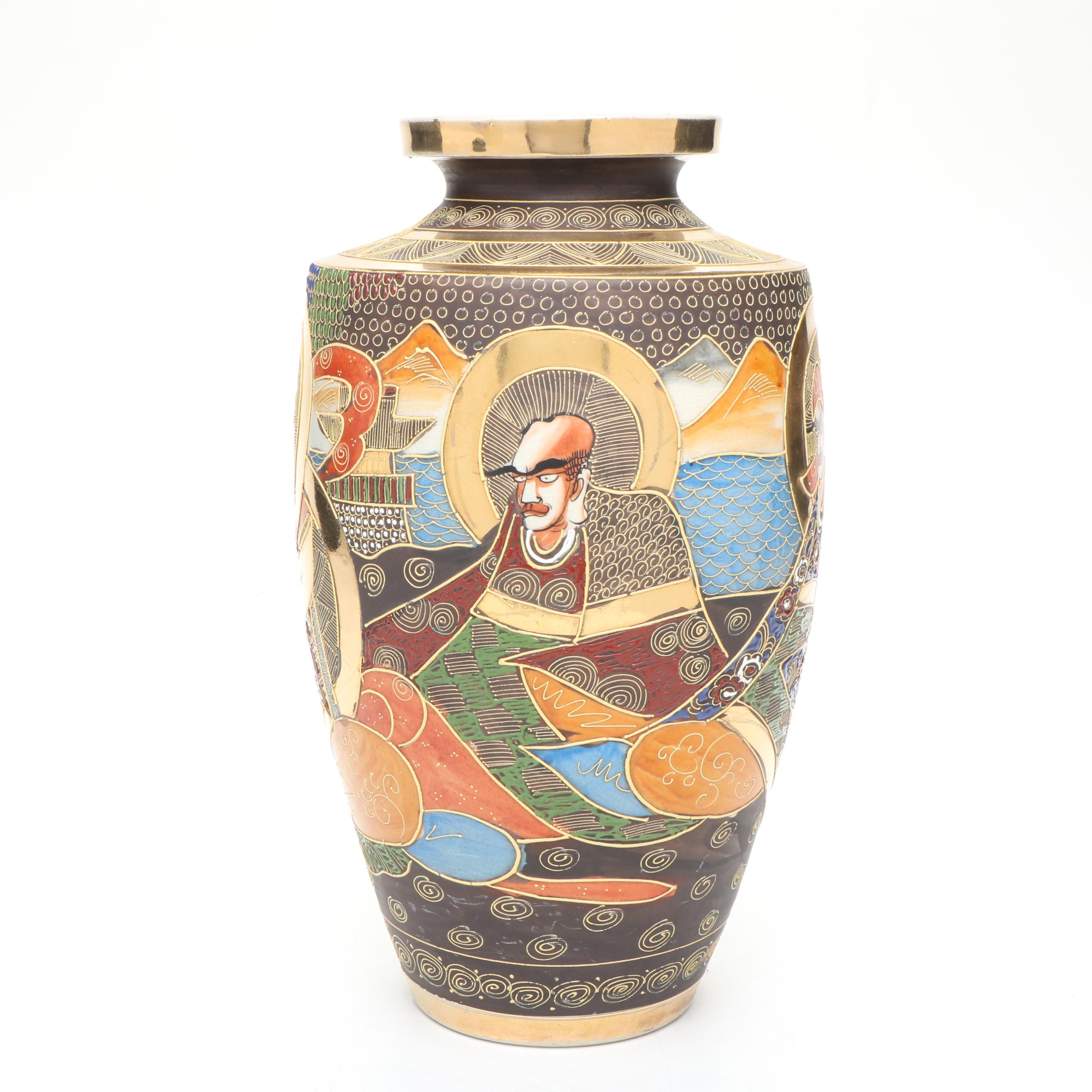 Japanese Moriage Ceramic Vase with Porcelain Opium Pillow