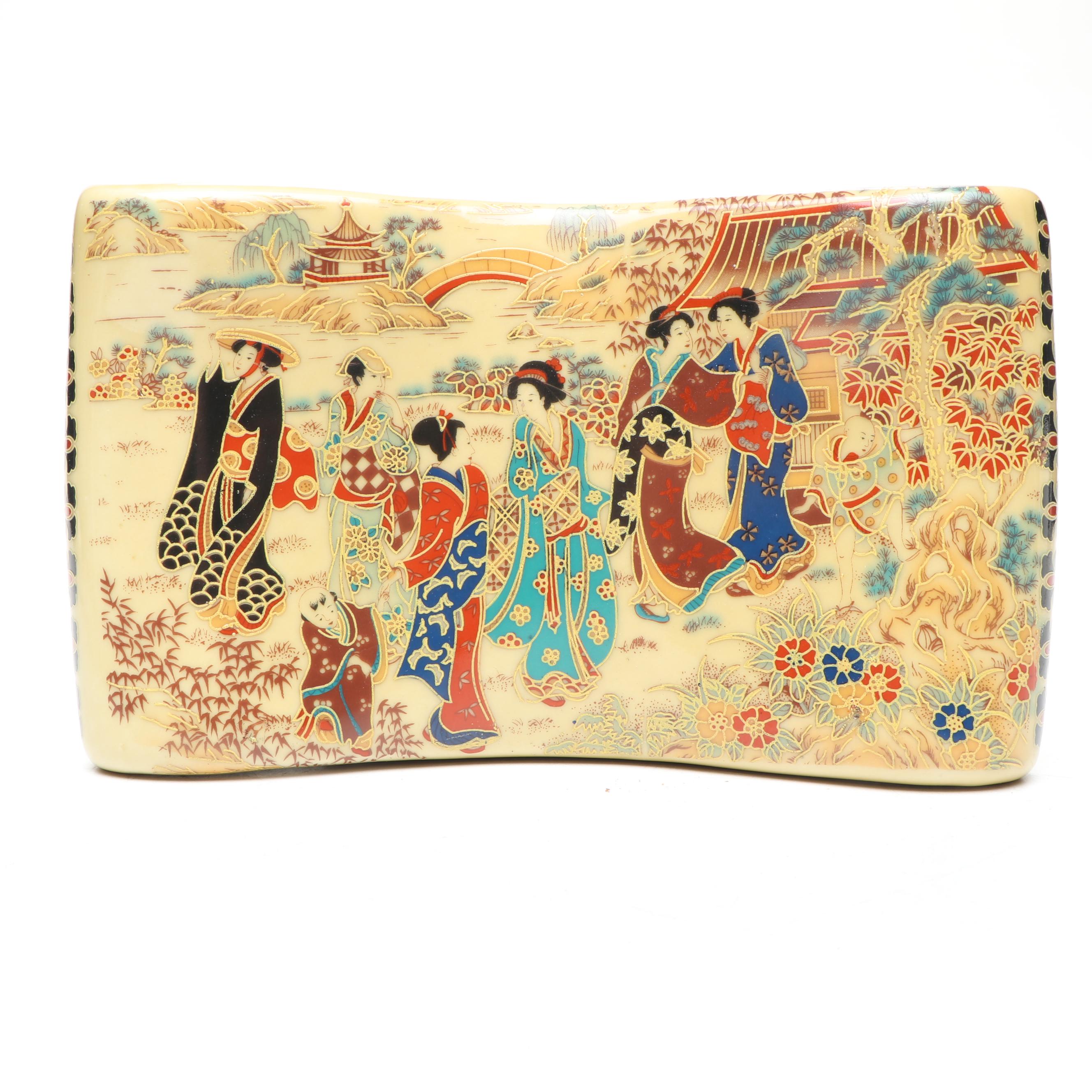 Japanese Moriage Ceramic Vase with Porcelain Opium Pillow