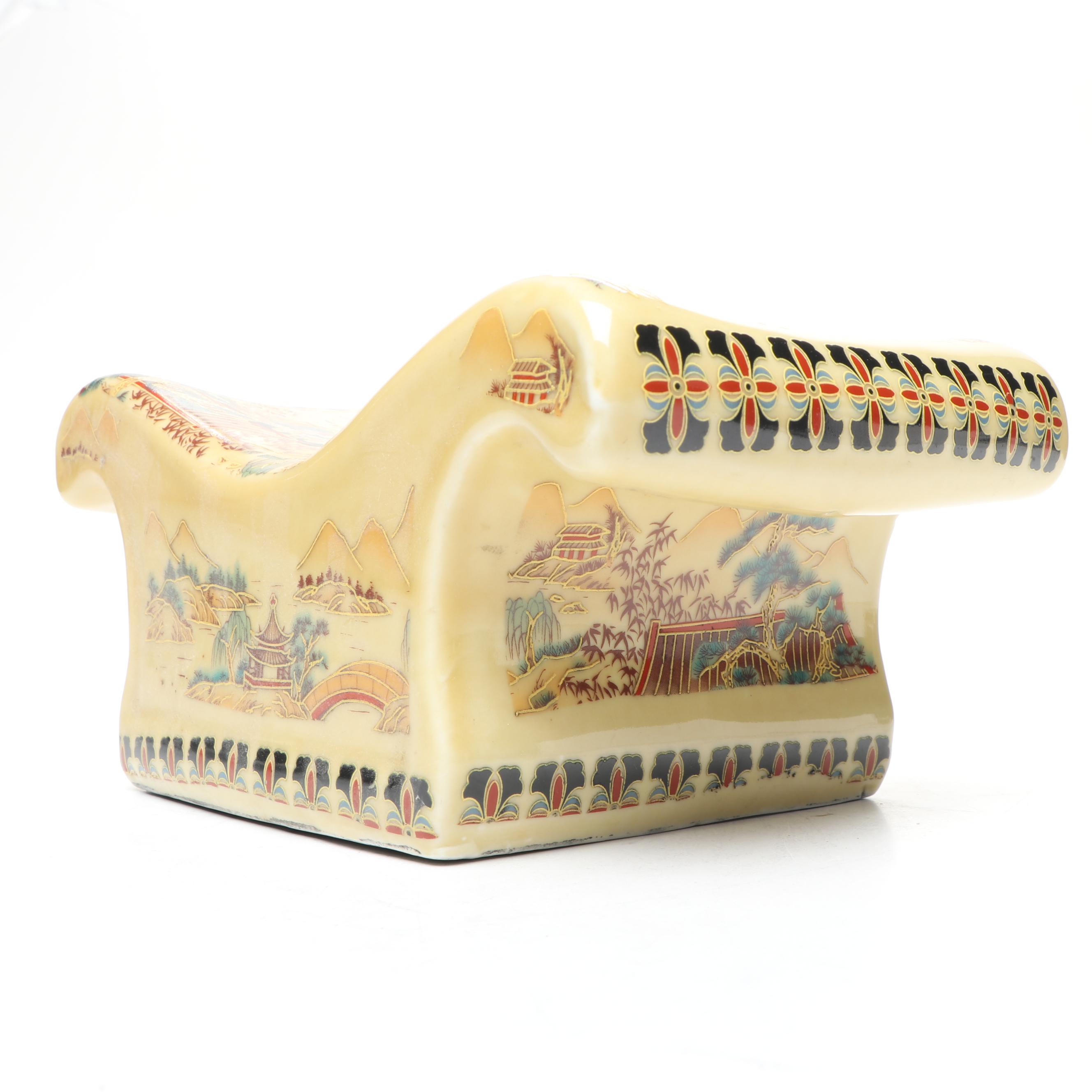 Japanese Moriage Ceramic Vase with Porcelain Opium Pillow