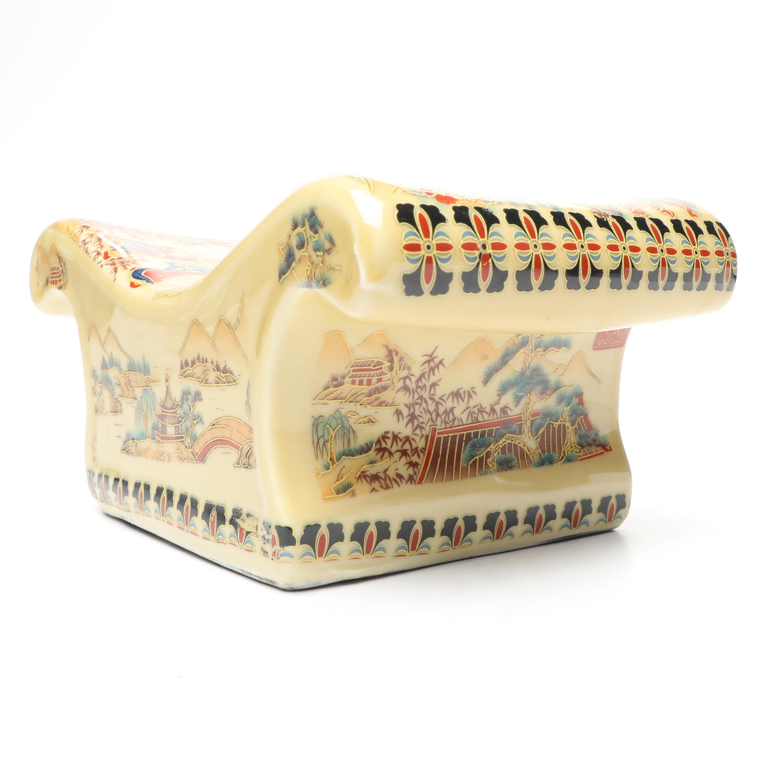 Japanese Moriage Ceramic Vase with Porcelain Opium Pillow