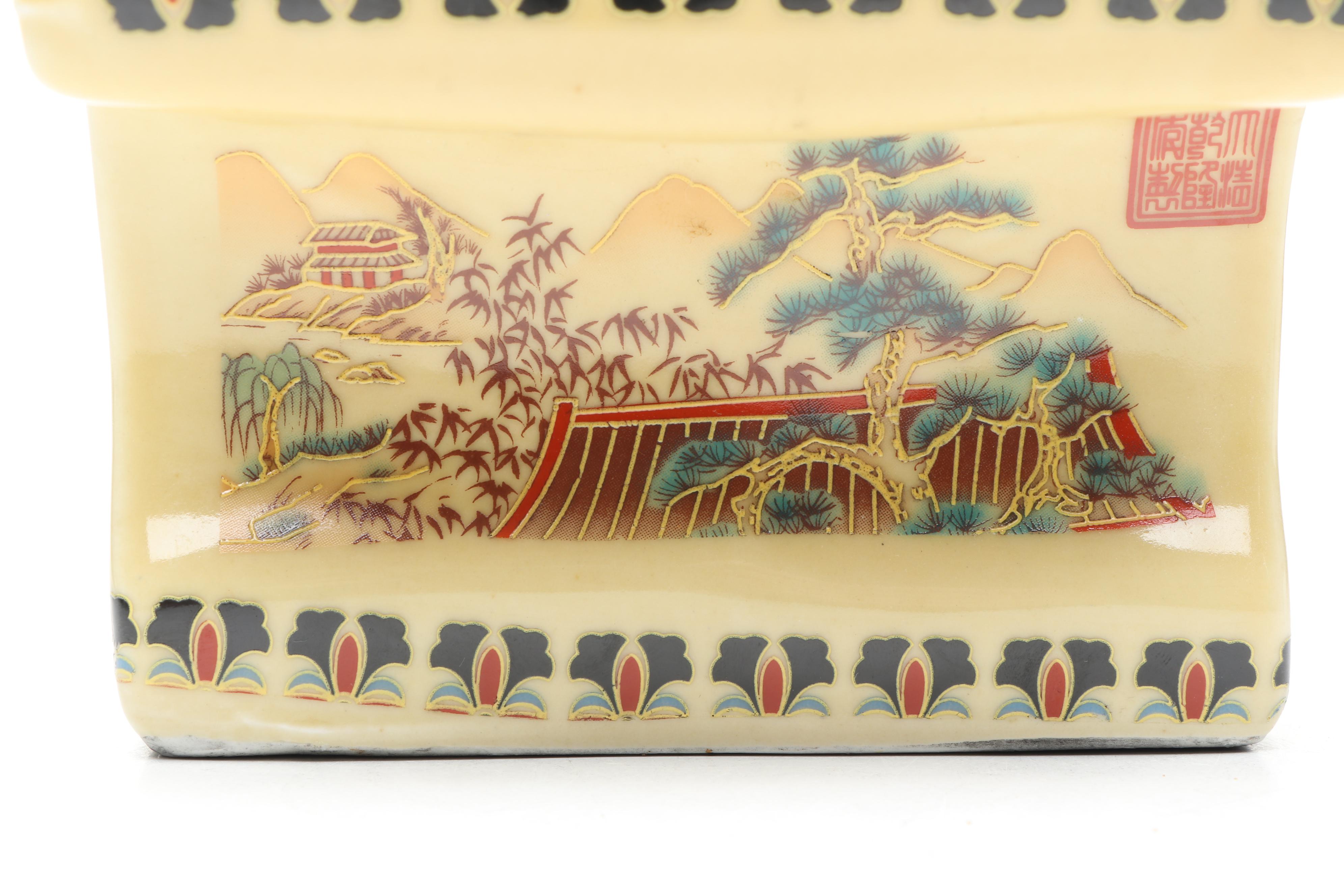 Japanese Moriage Ceramic Vase with Porcelain Opium Pillow