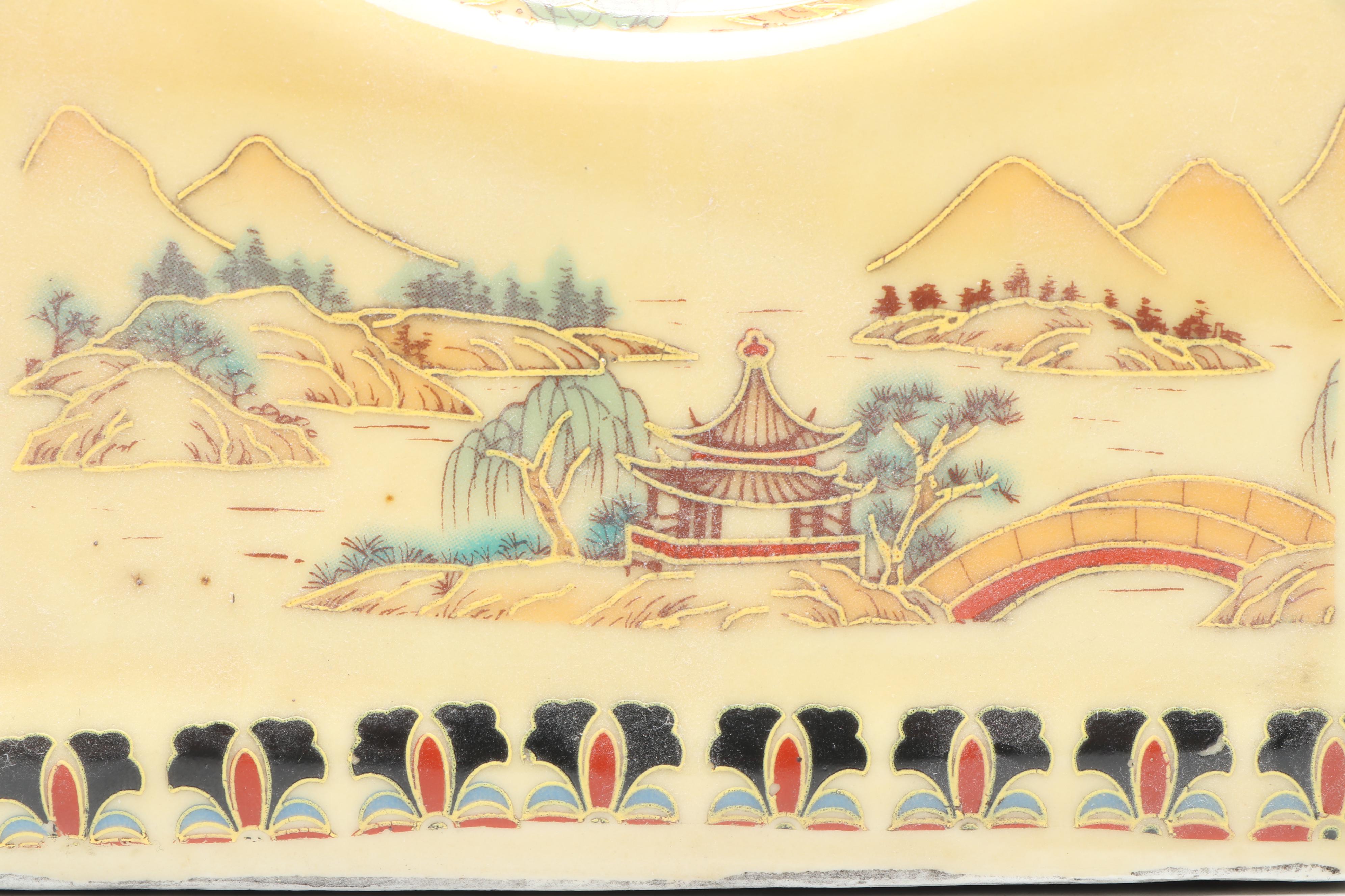 Japanese Moriage Ceramic Vase with Porcelain Opium Pillow