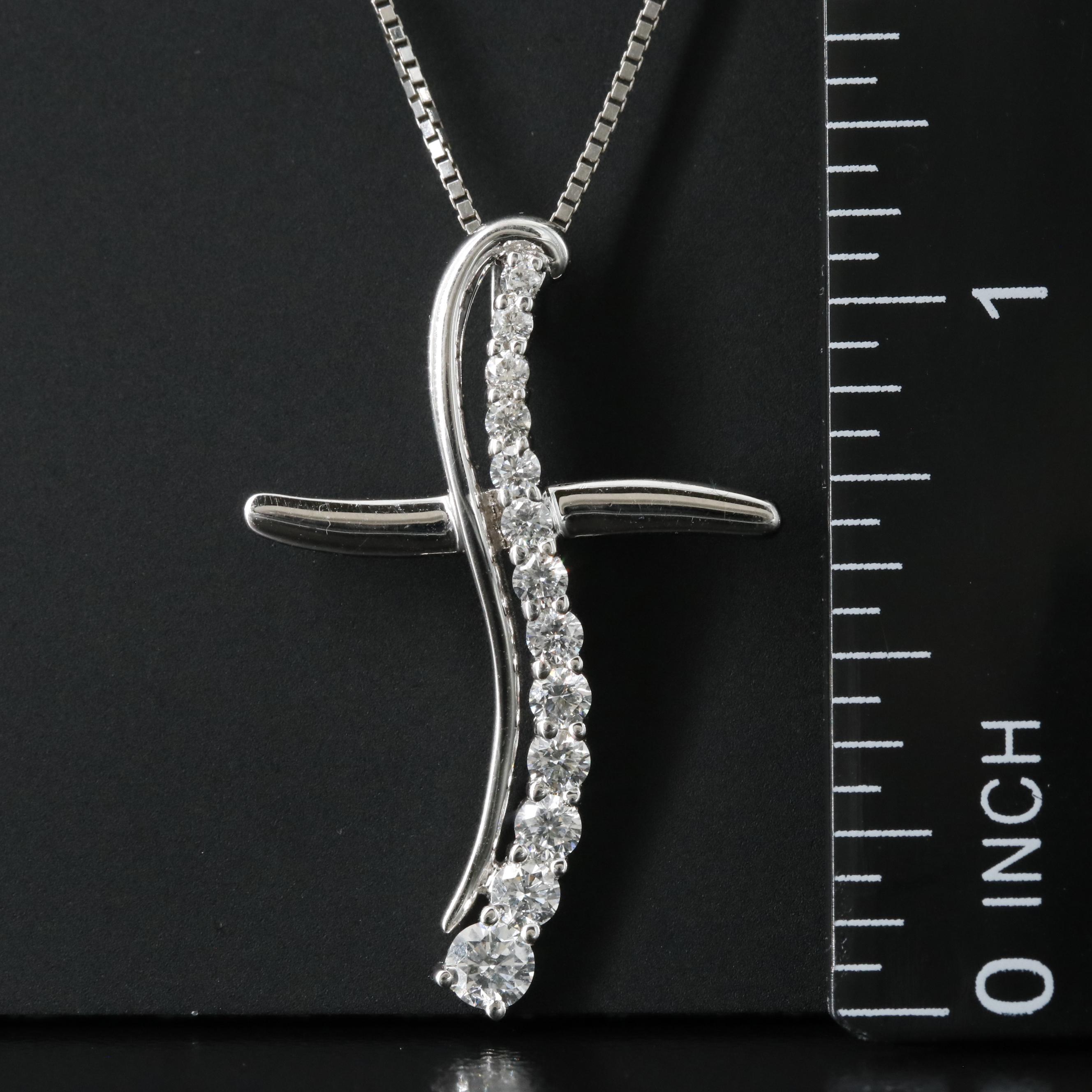 18K 0.50 CTW Diamond Cross Pendant on 10K Box Chain Necklace