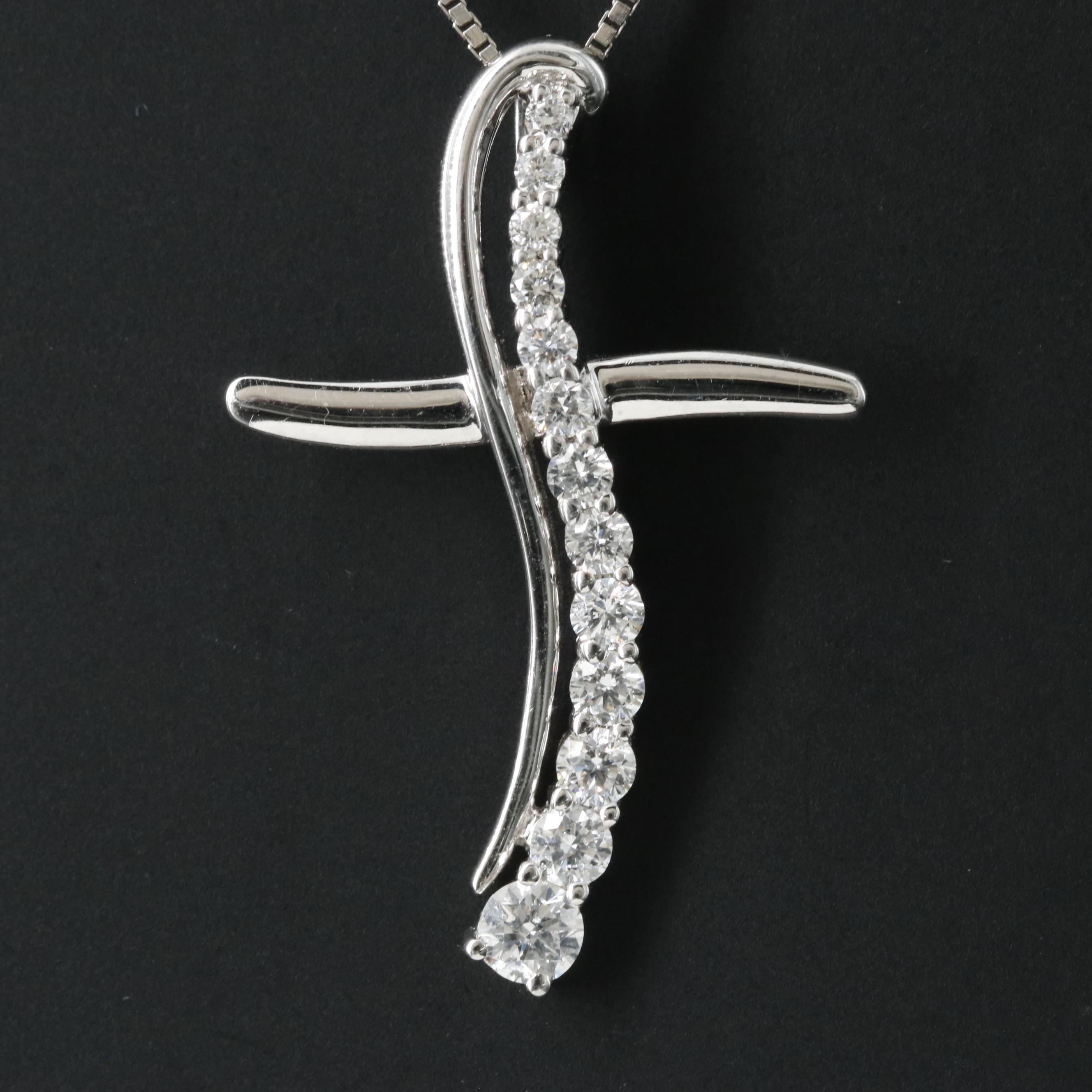 18K 0.50 CTW Diamond Cross Pendant on 10K Box Chain Necklace