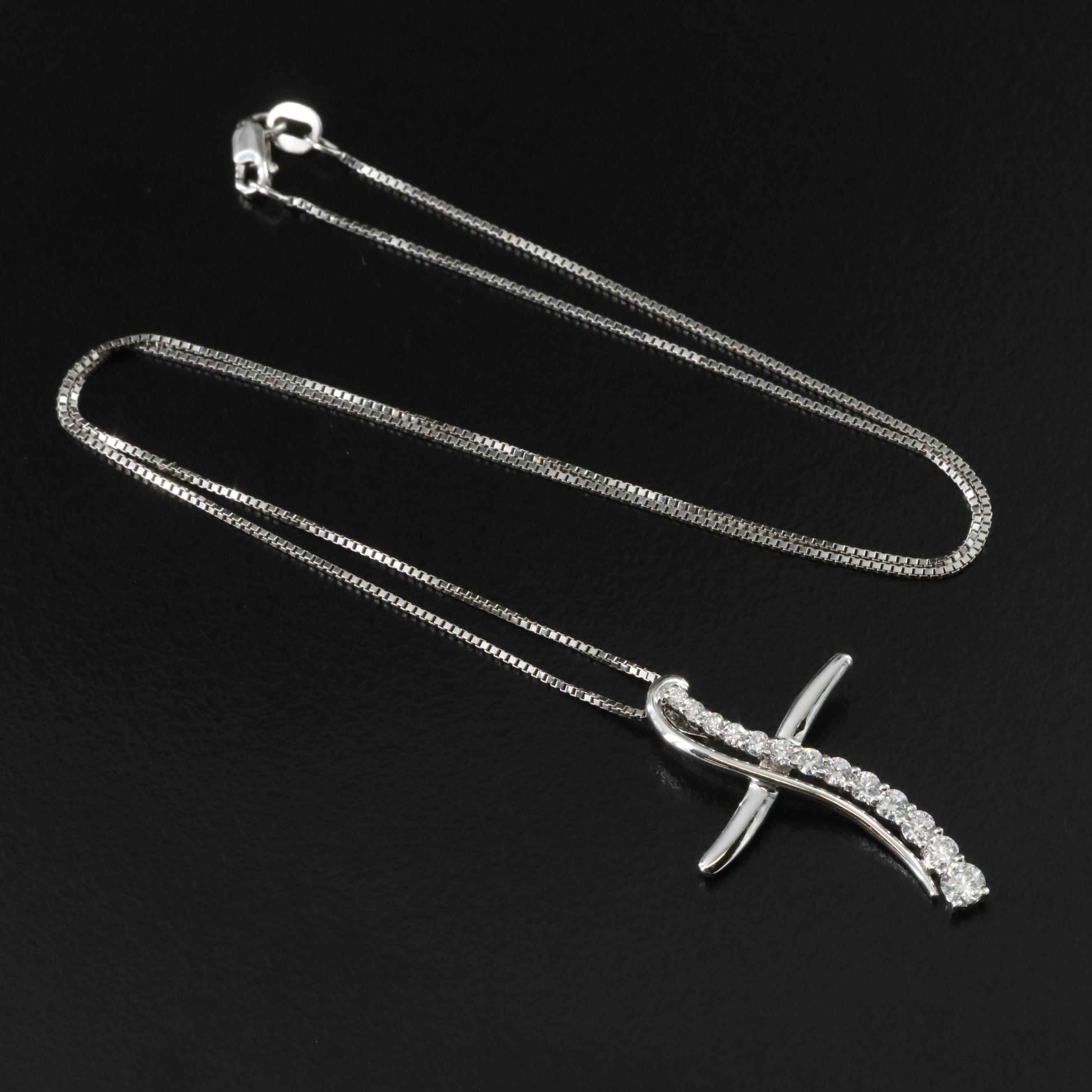 18K 0.50 CTW Diamond Cross Pendant on 10K Box Chain Necklace