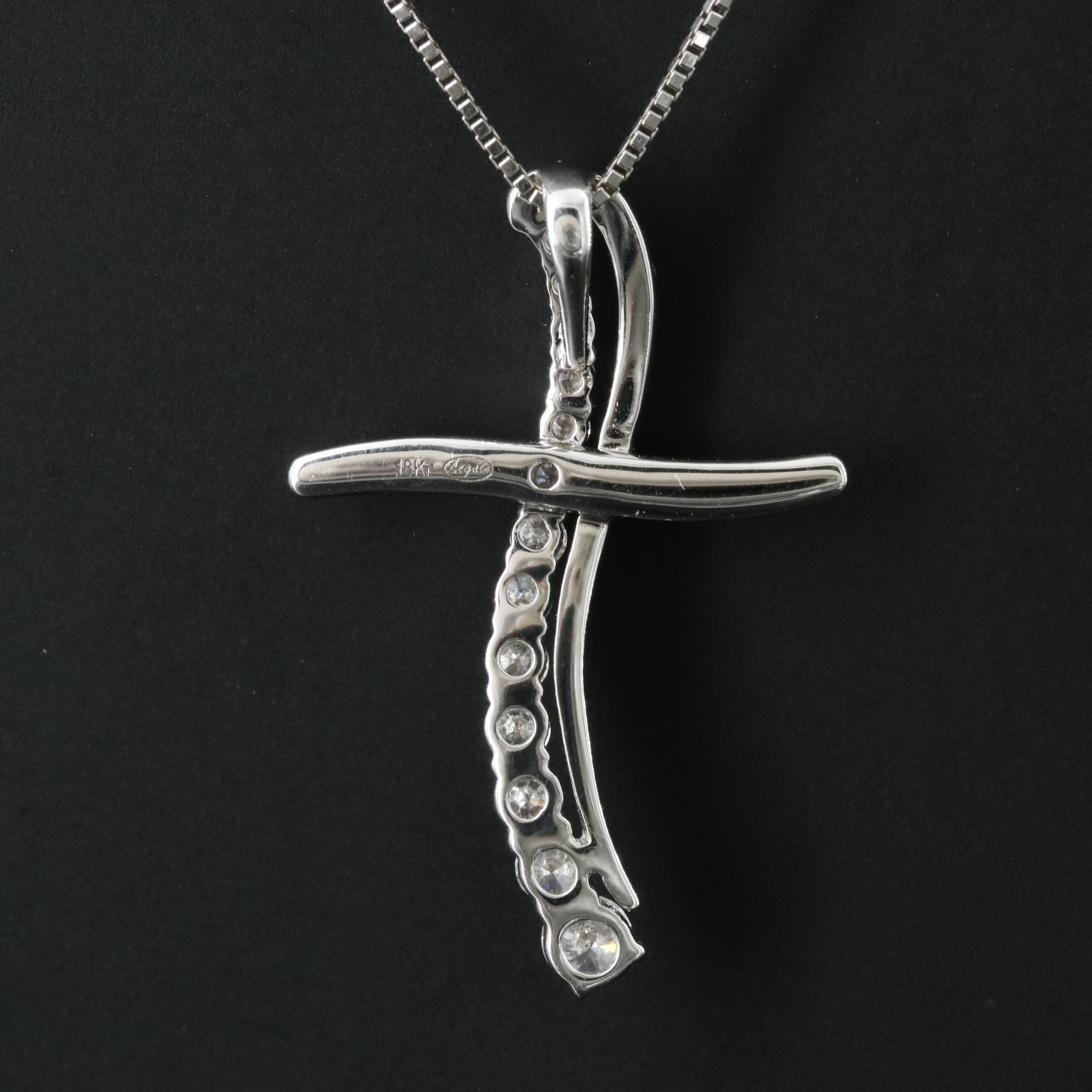 18K 0.50 CTW Diamond Cross Pendant on 10K Box Chain Necklace