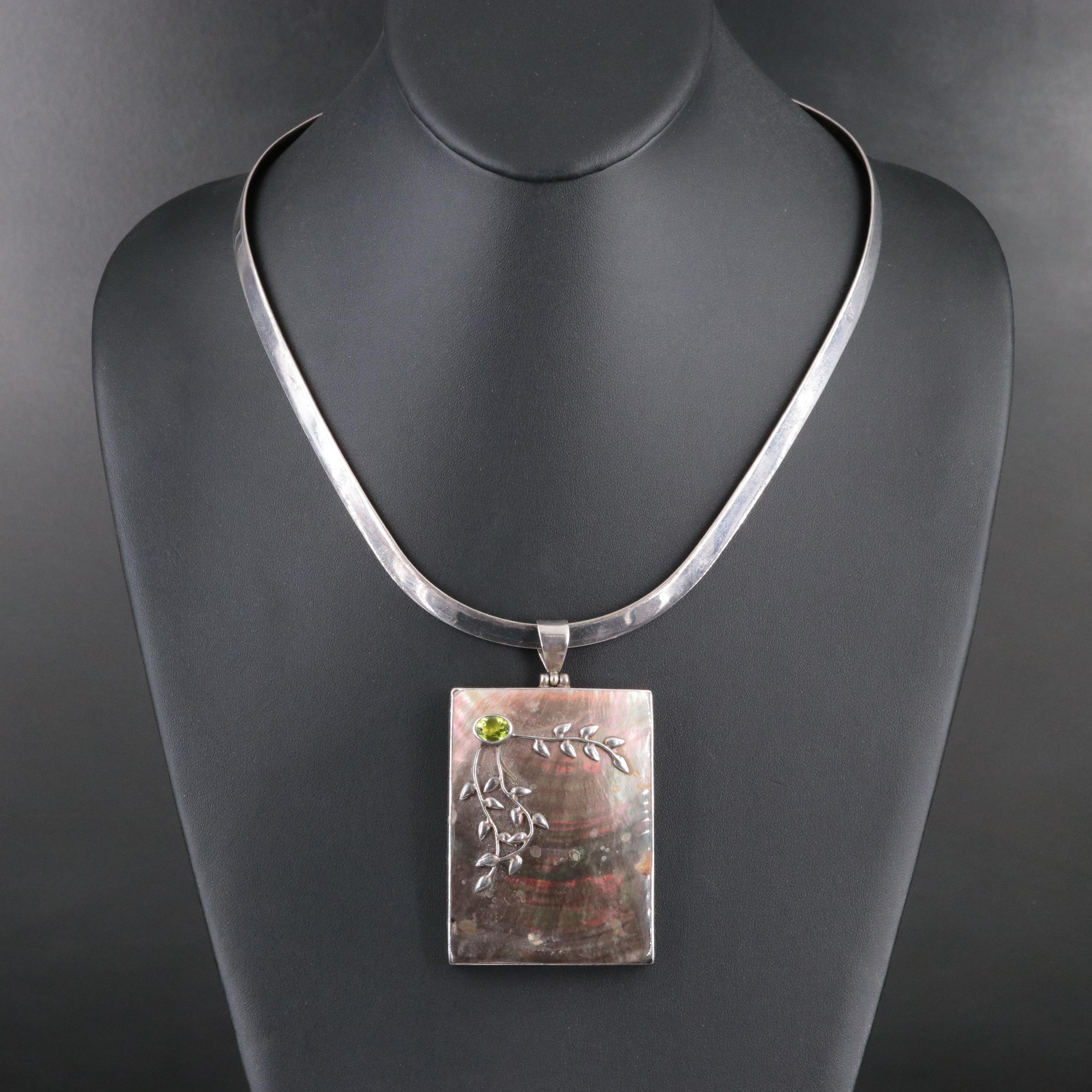 Sterling Mother-of-Pearl and Peridot Pendant Necklace