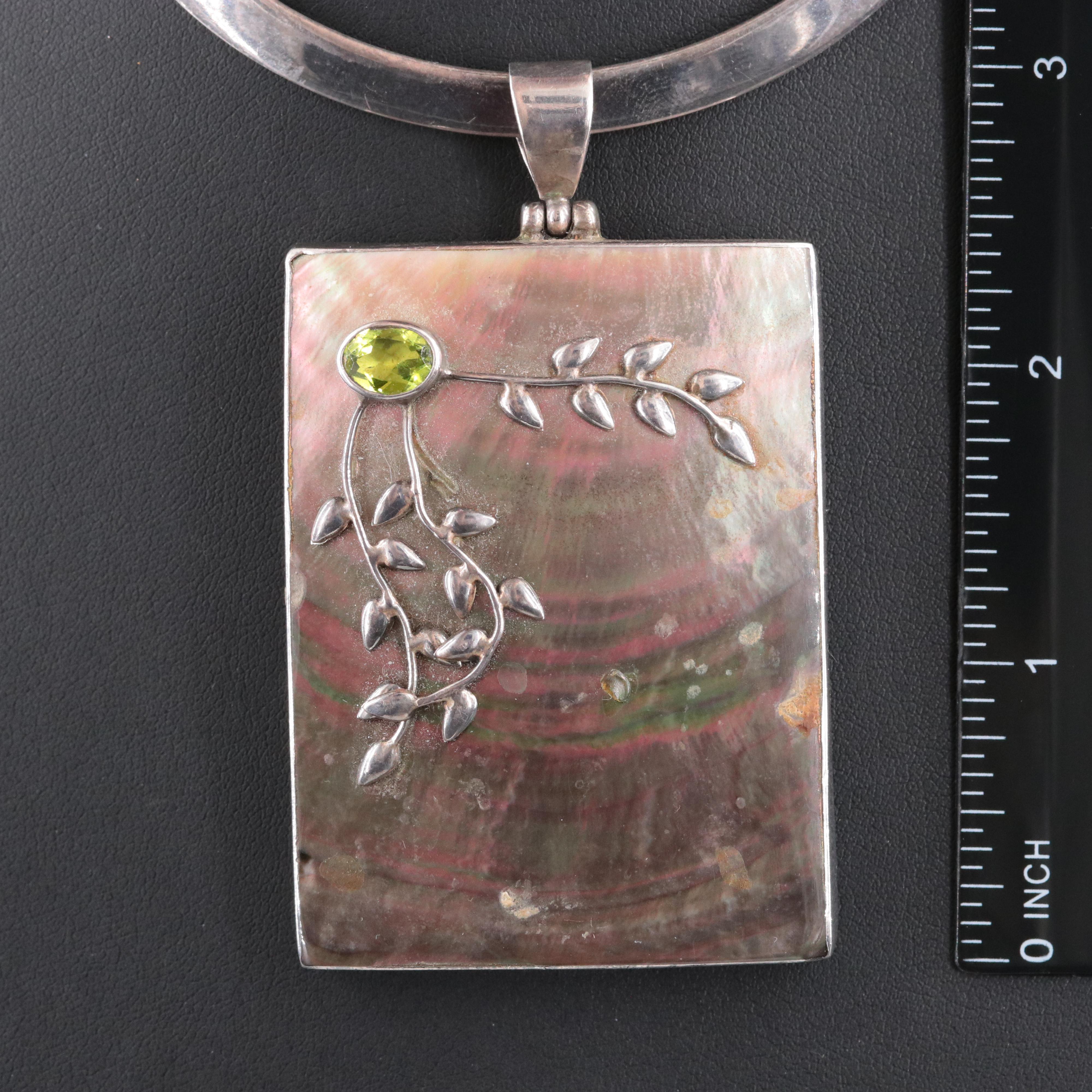 Sterling Mother-of-Pearl and Peridot Pendant Necklace