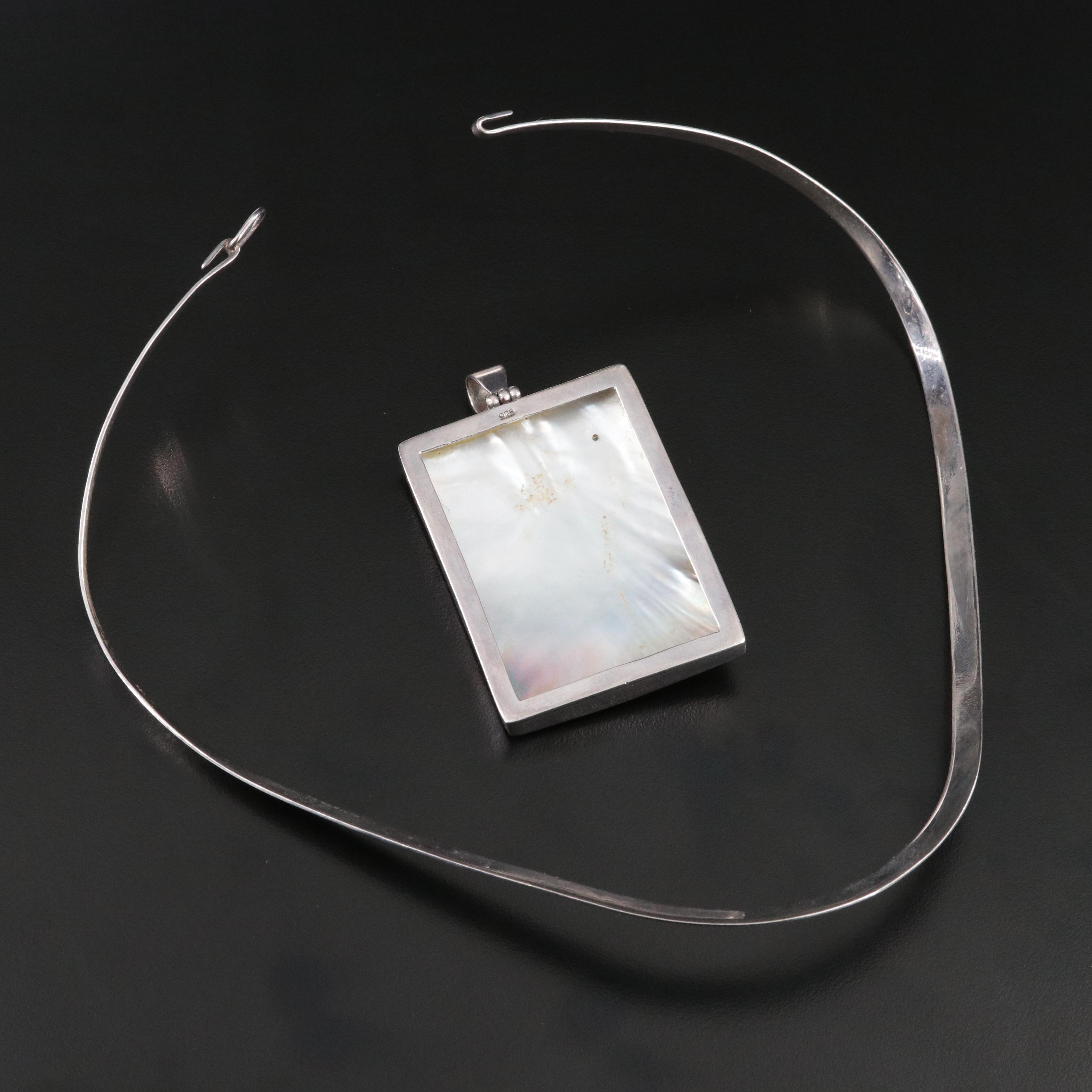 Sterling Mother-of-Pearl and Peridot Pendant Necklace