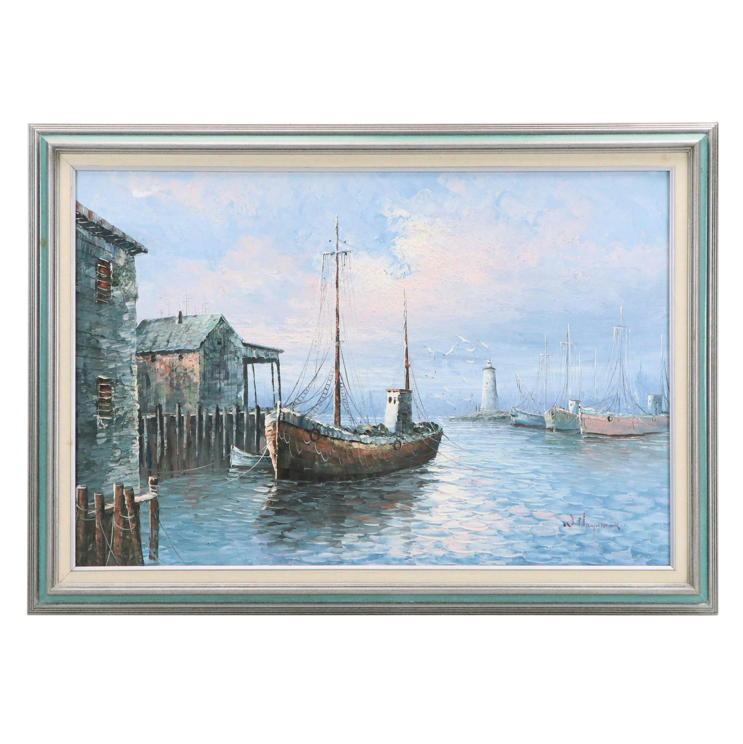 W. Hayward Impasto Oil Painting of Maritime Scene with Fishing Boats