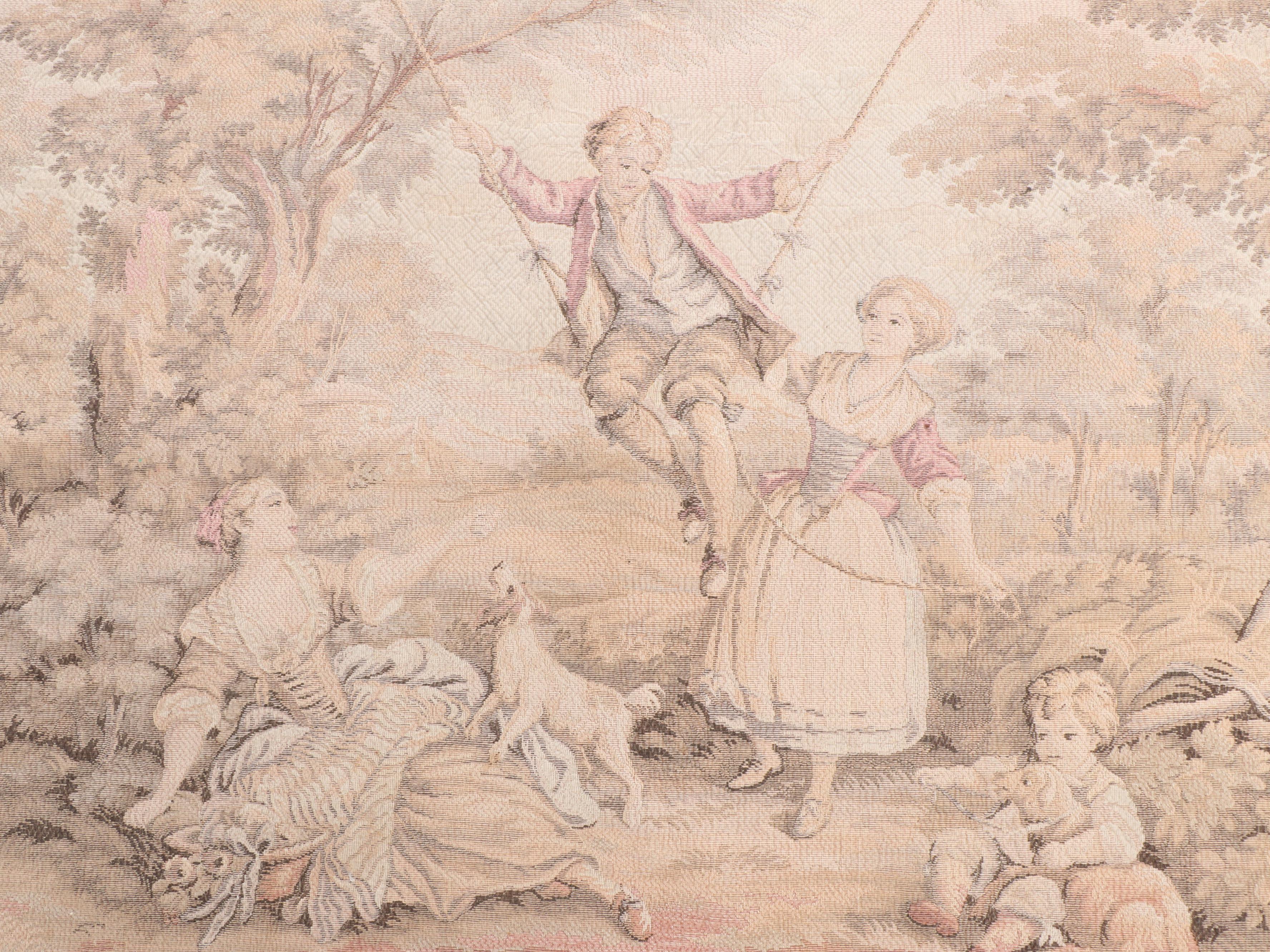 Arazzo French Rococo Revival and Pastoral Scene Tapestry Panels
