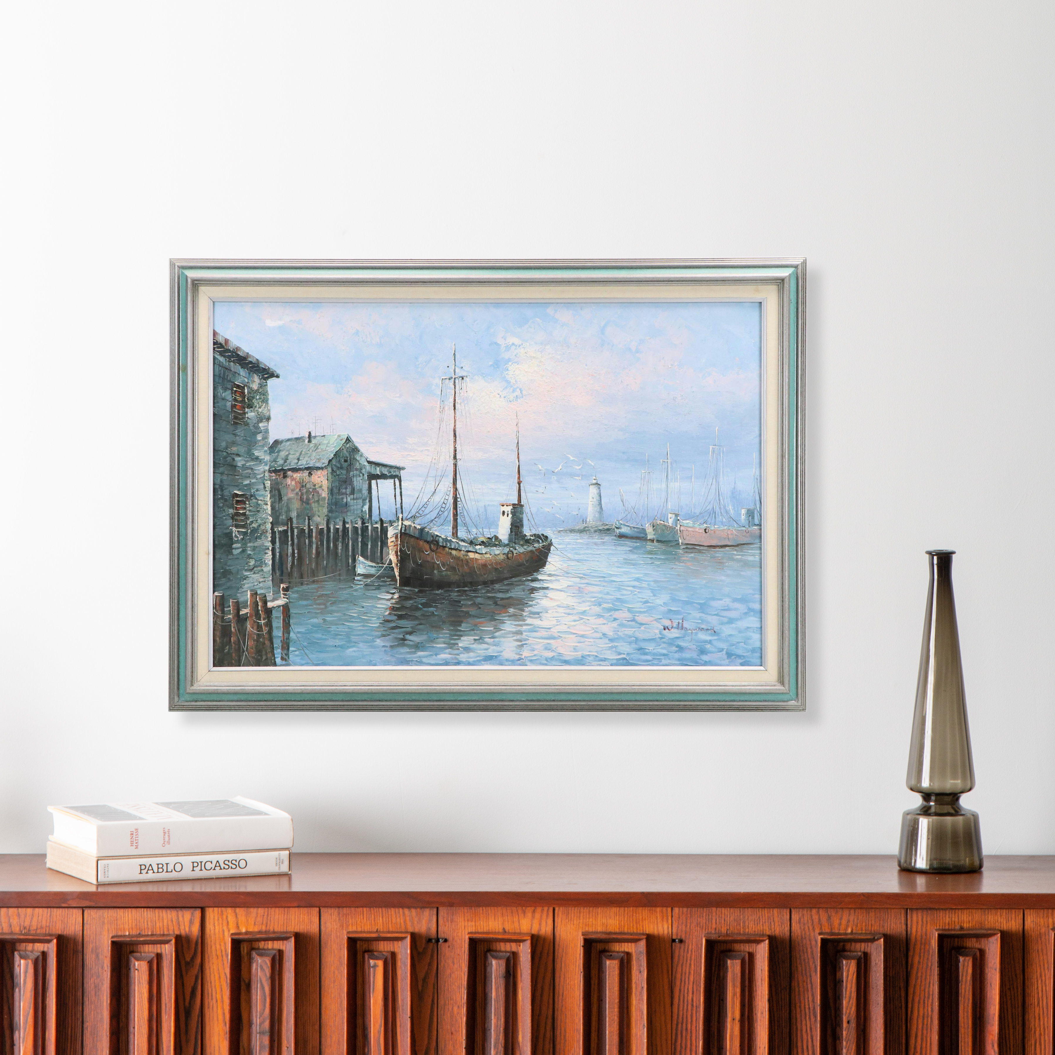 W. Hayward Impasto Oil Painting of Maritime Scene with Fishing Boats