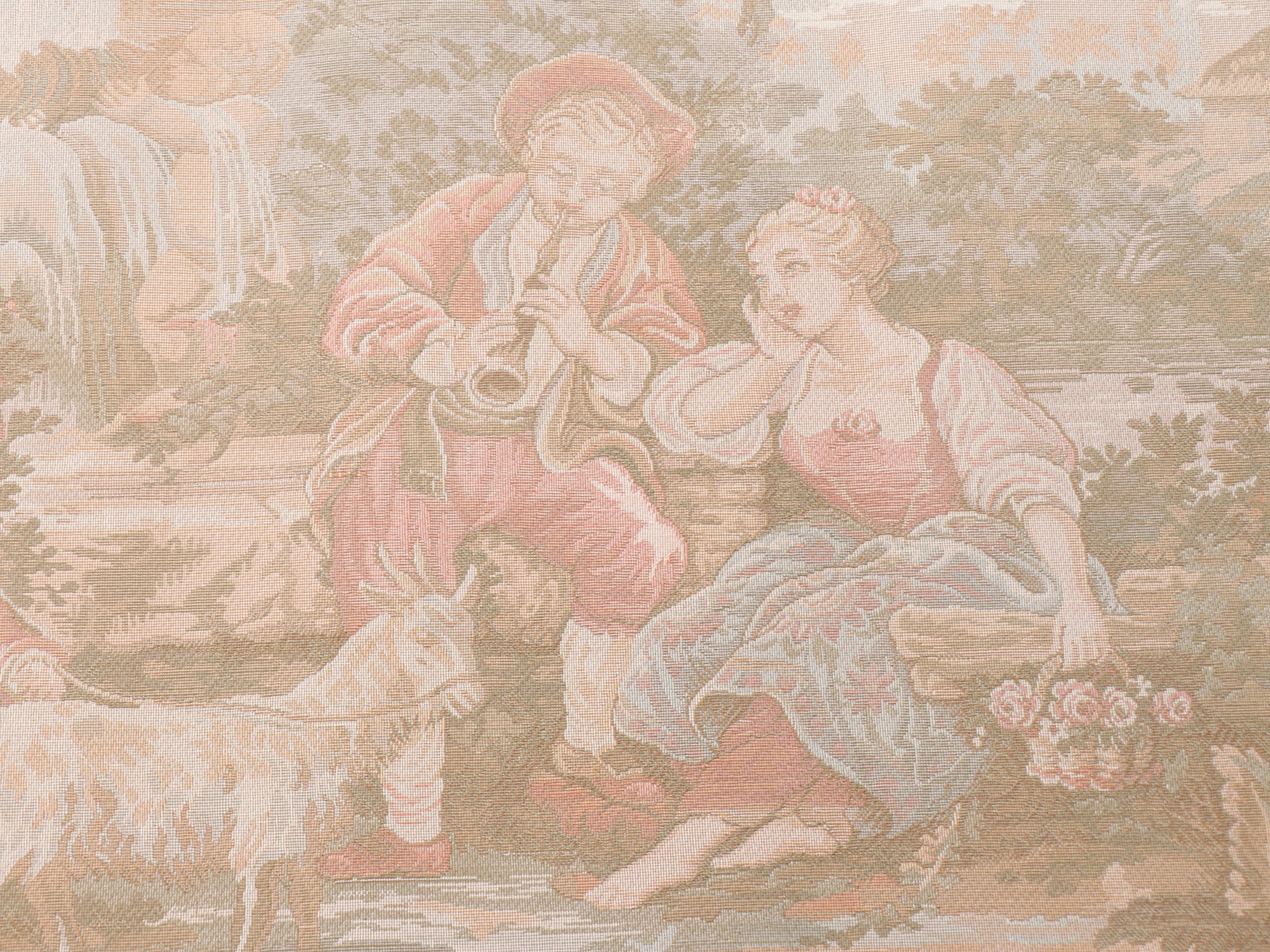 Arazzo French Rococo Revival and Pastoral Scene Tapestry Panels