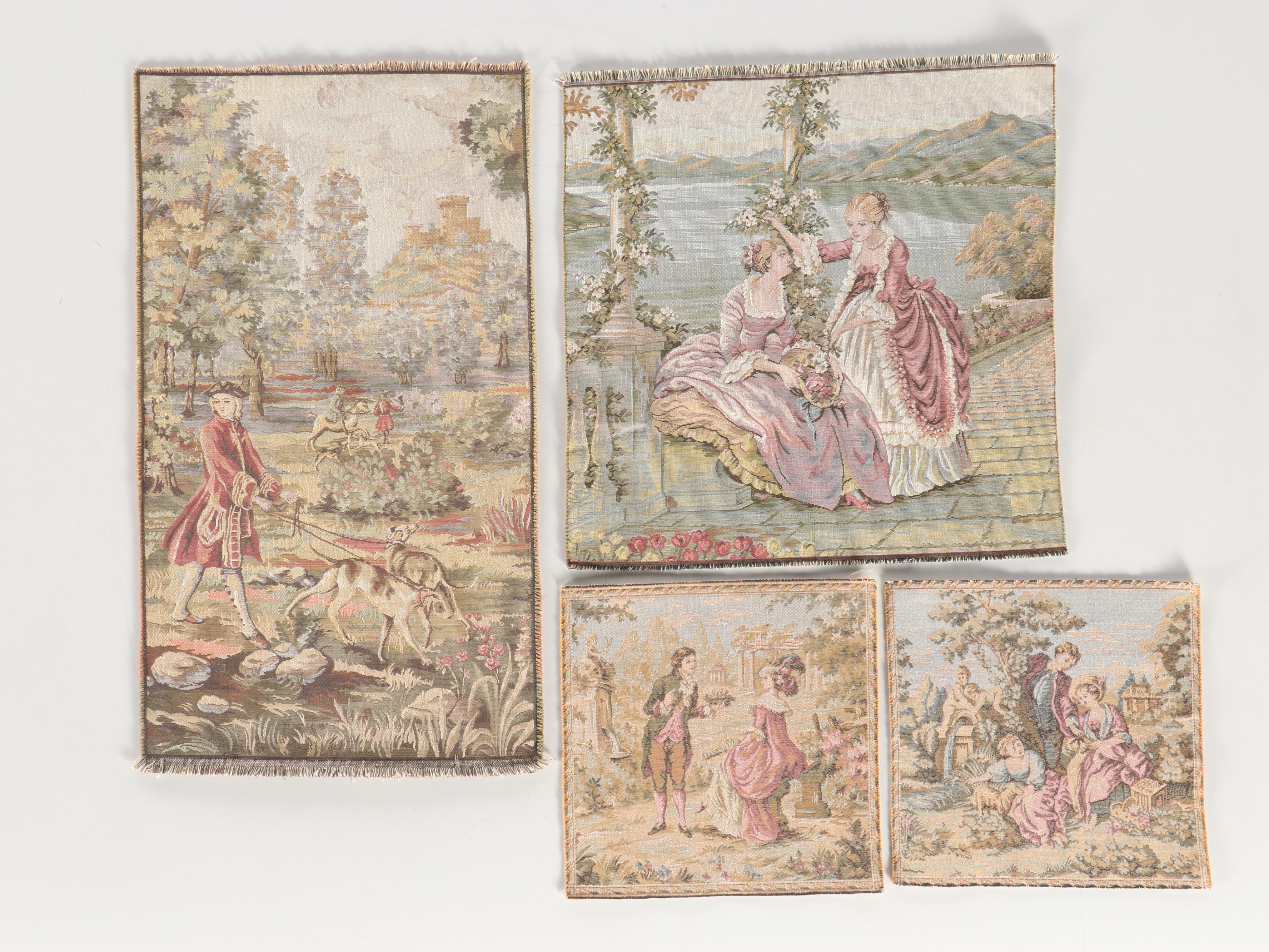 Arazzo French Rococo Revival and Pastoral Scene Tapestry Panels